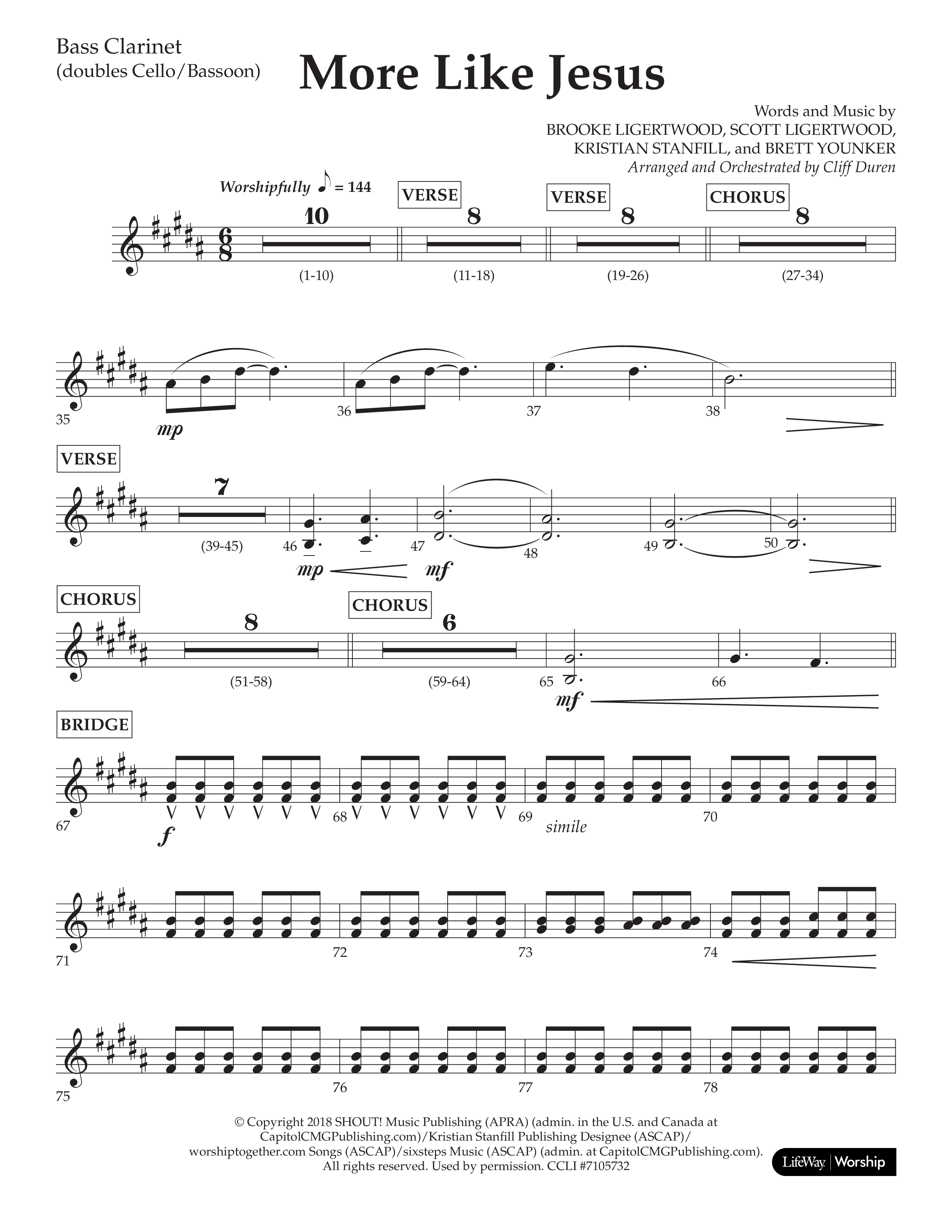 More Like Jesus (Choral Anthem SATB) Bass Clarinet (Lifeway Choral / Arr. Cliff Duren)
