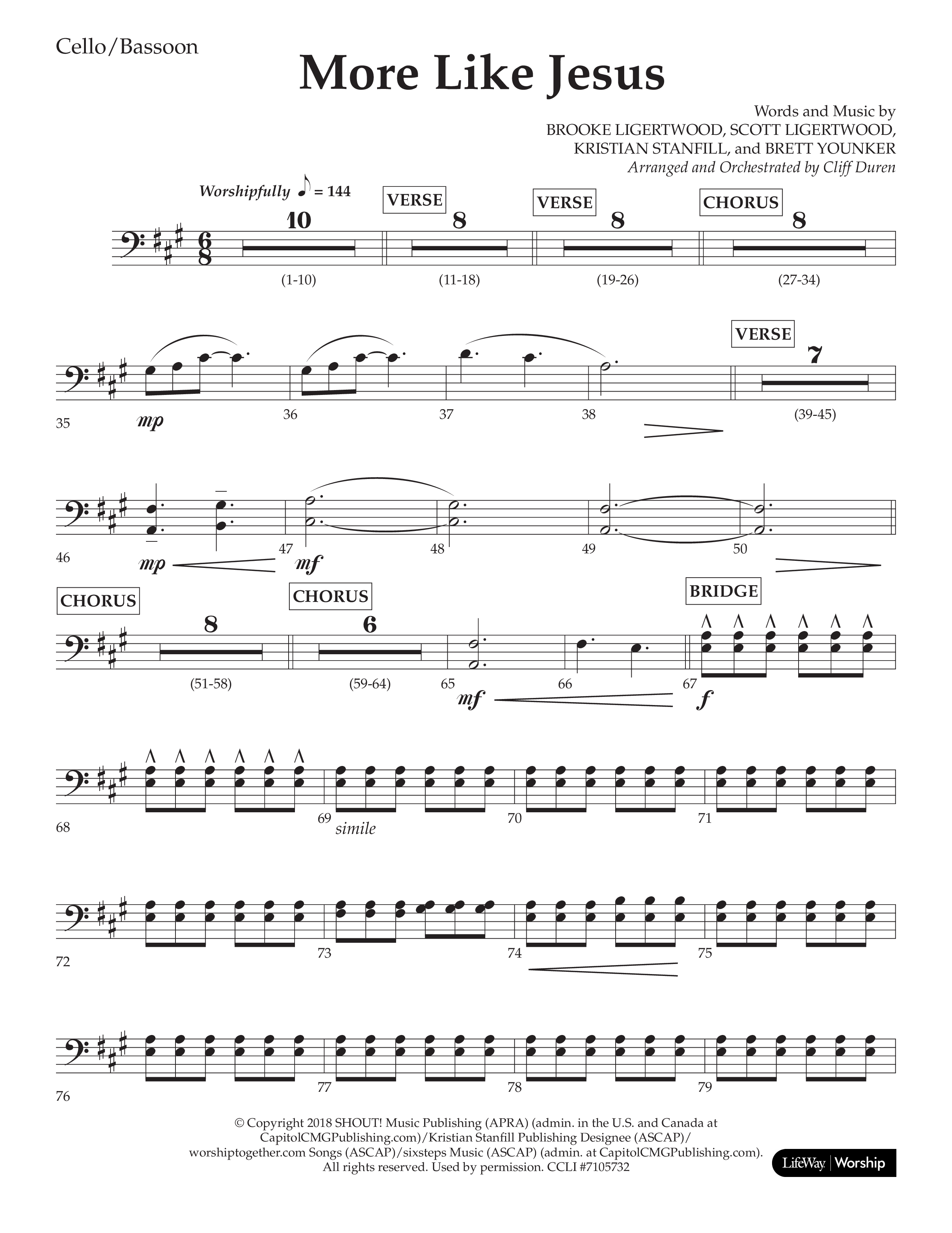 More Like Jesus (Choral Anthem SATB) Cello (Lifeway Choral / Arr. Cliff Duren)