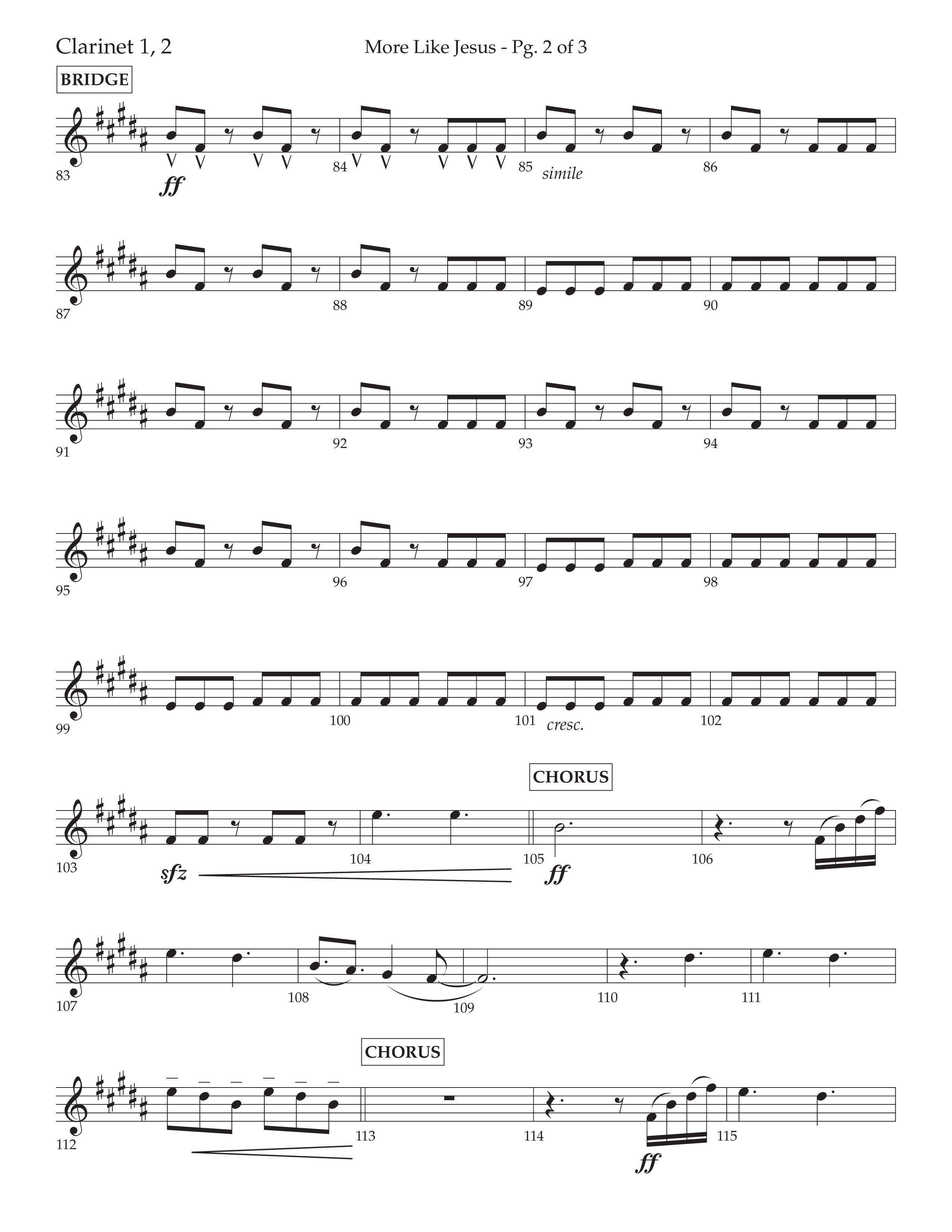 More Like Jesus (Choral Anthem SATB) Clarinet 1/2 (Lifeway Choral / Arr. Cliff Duren)