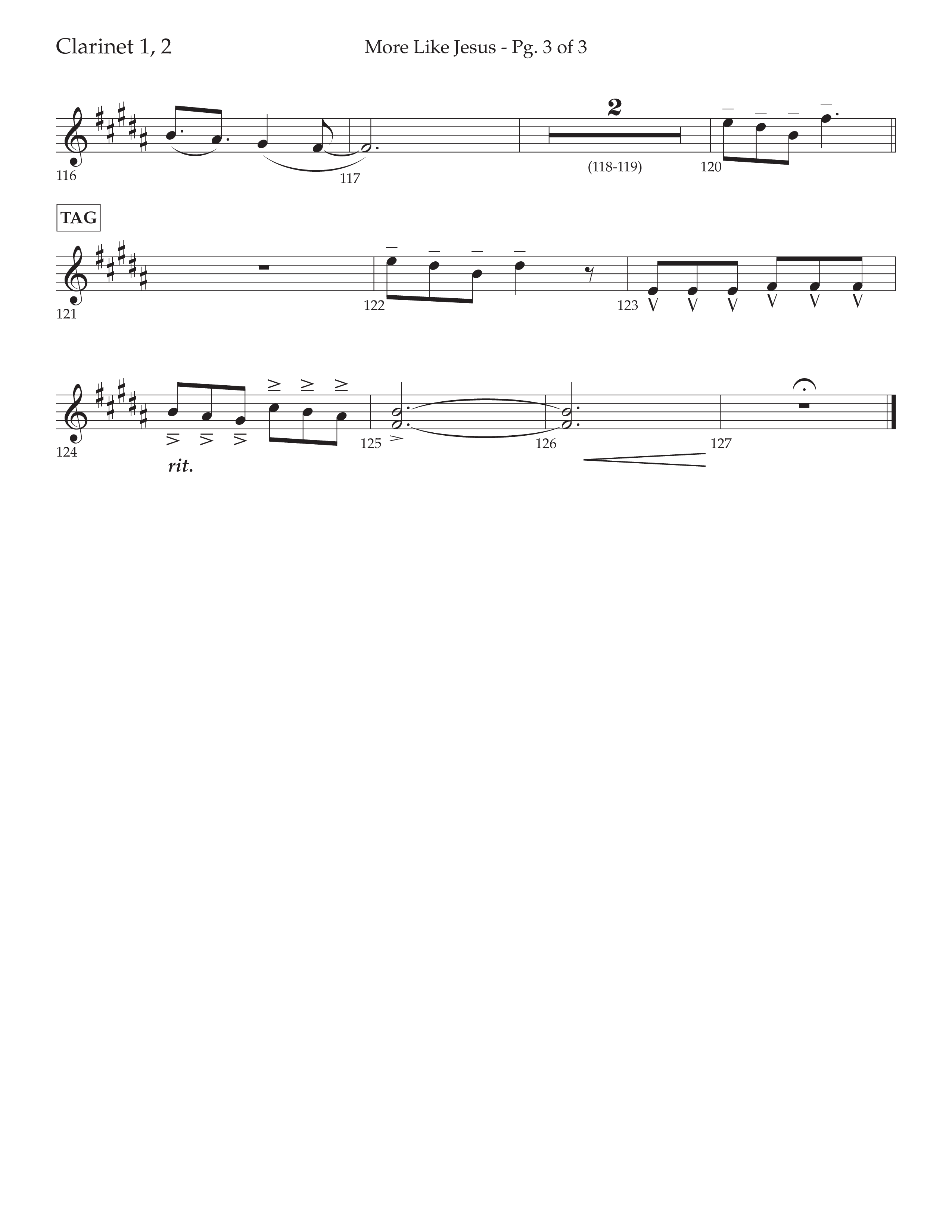 More Like Jesus (Choral Anthem SATB) Clarinet 1/2 (Lifeway Choral / Arr. Cliff Duren)