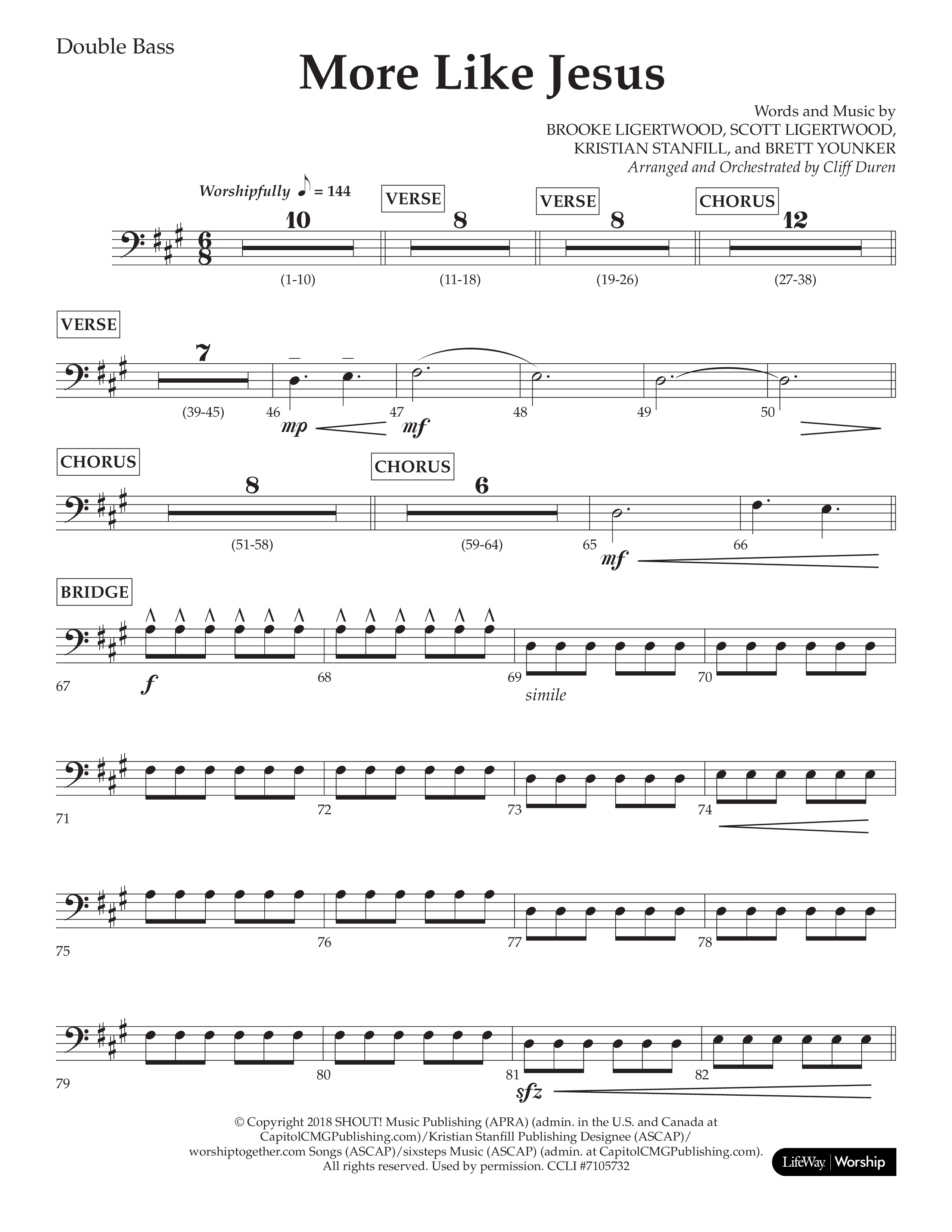 More Like Jesus (Choral Anthem SATB) Double Bass (Lifeway Choral / Arr. Cliff Duren)