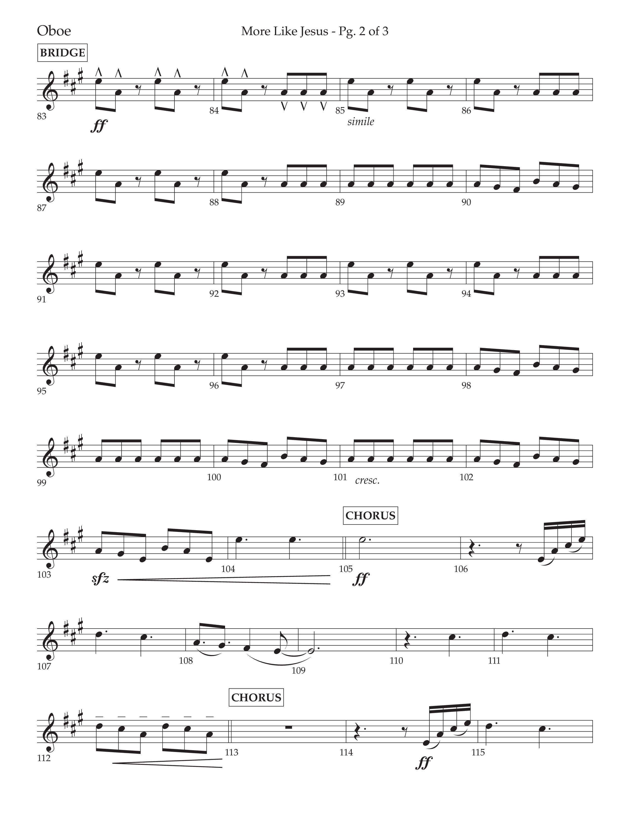 More Like Jesus (Choral Anthem SATB) Oboe (Lifeway Choral / Arr. Cliff Duren)