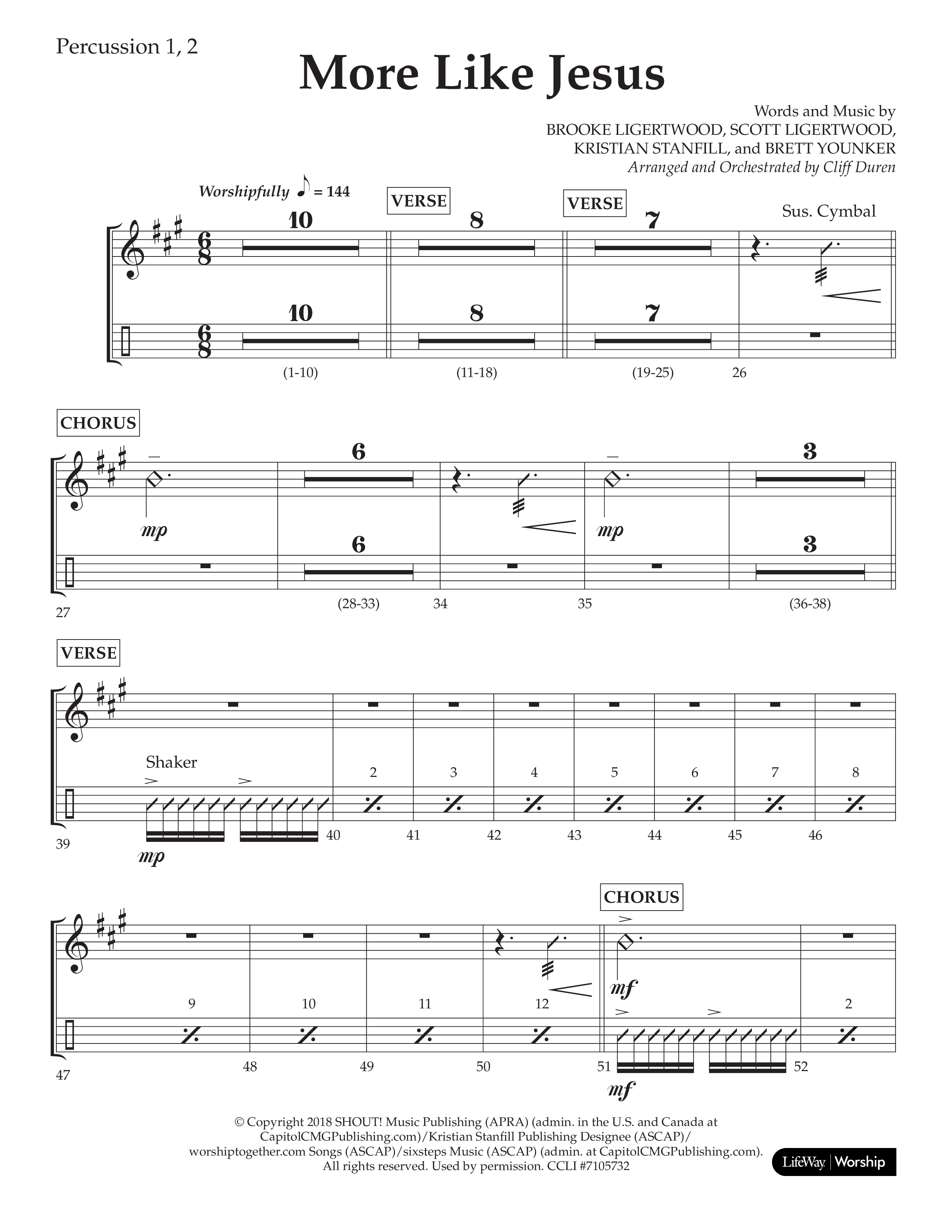 More Like Jesus (Choral Anthem SATB) Percussion 1/2 (Lifeway Choral / Arr. Cliff Duren)