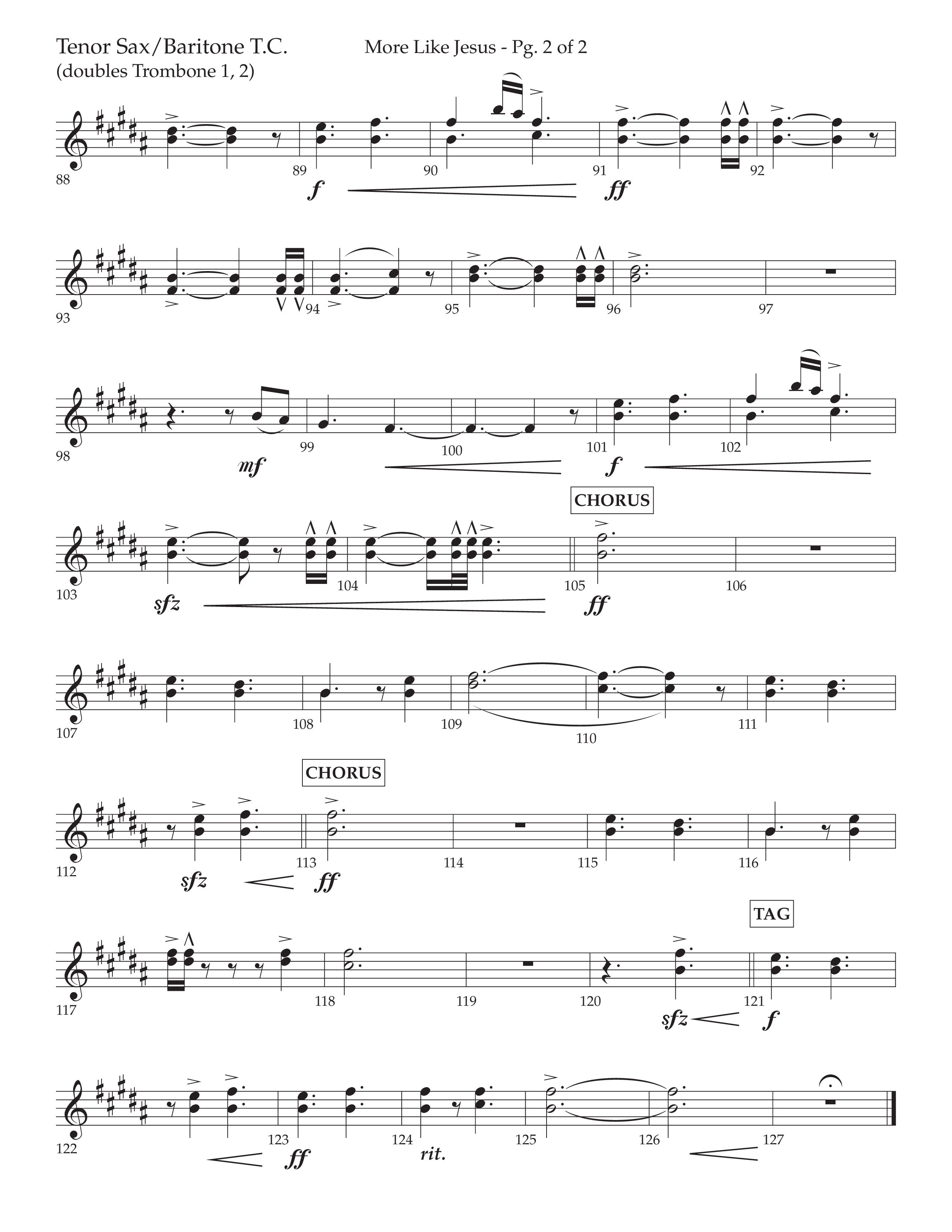 More Like Jesus (Choral Anthem SATB) Tenor Sax/Baritone T.C. (Lifeway Choral / Arr. Cliff Duren)