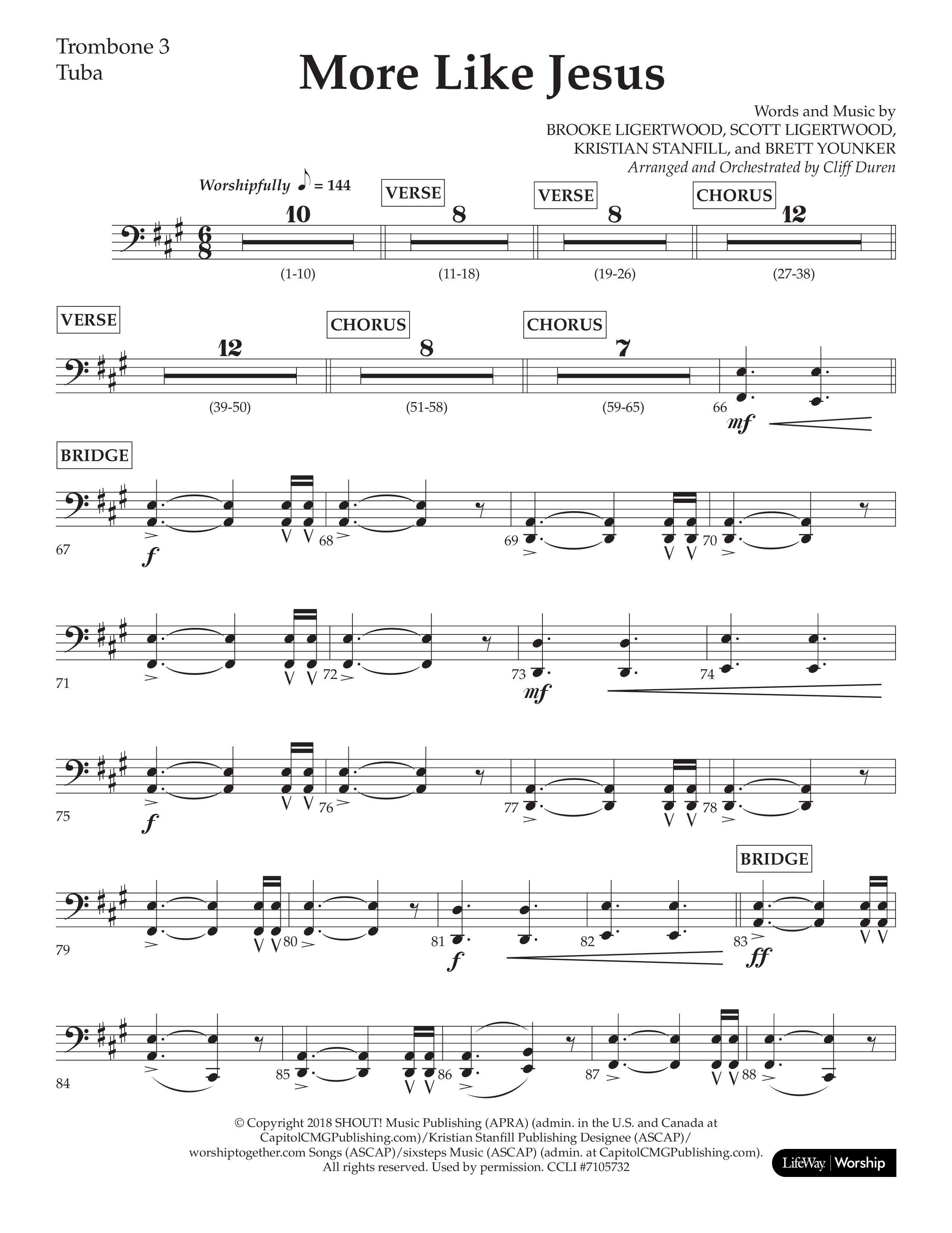 More Like Jesus (Choral Anthem SATB) Trombone 3/Tuba (Lifeway Choral / Arr. Cliff Duren)