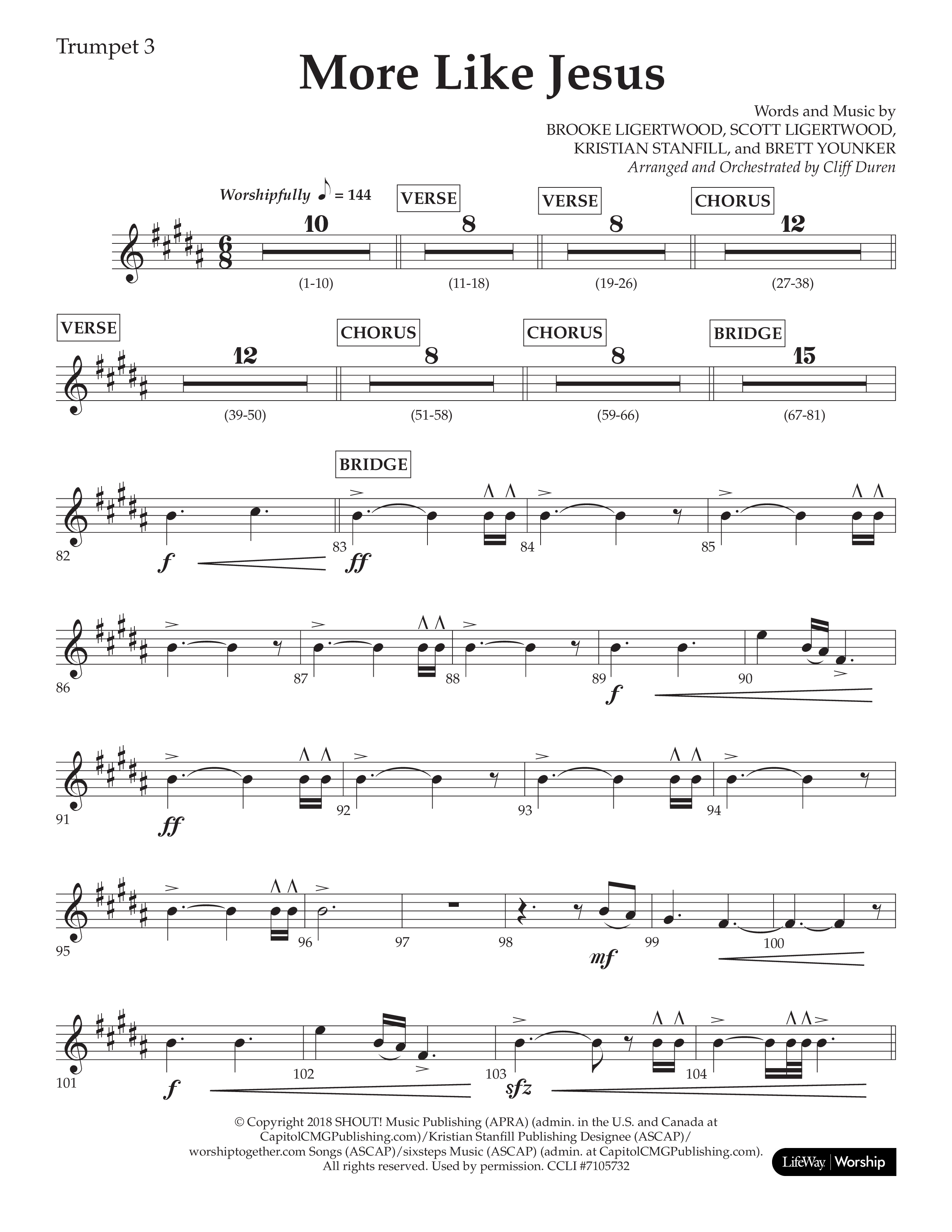More Like Jesus (Choral Anthem SATB) Trumpet 3 (Lifeway Choral / Arr. Cliff Duren)