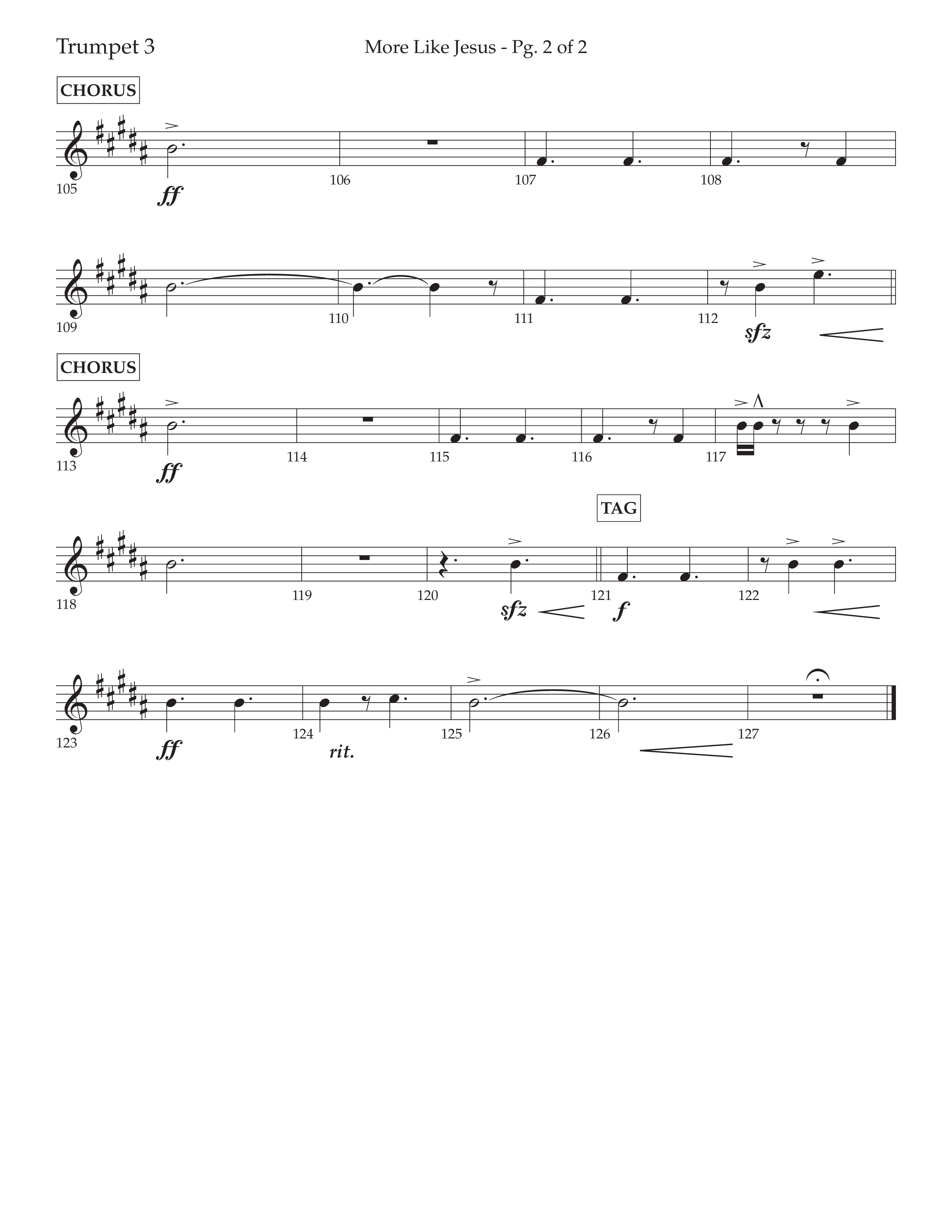 More Like Jesus (Choral Anthem SATB) Trumpet 3 (Lifeway Choral / Arr. Cliff Duren)