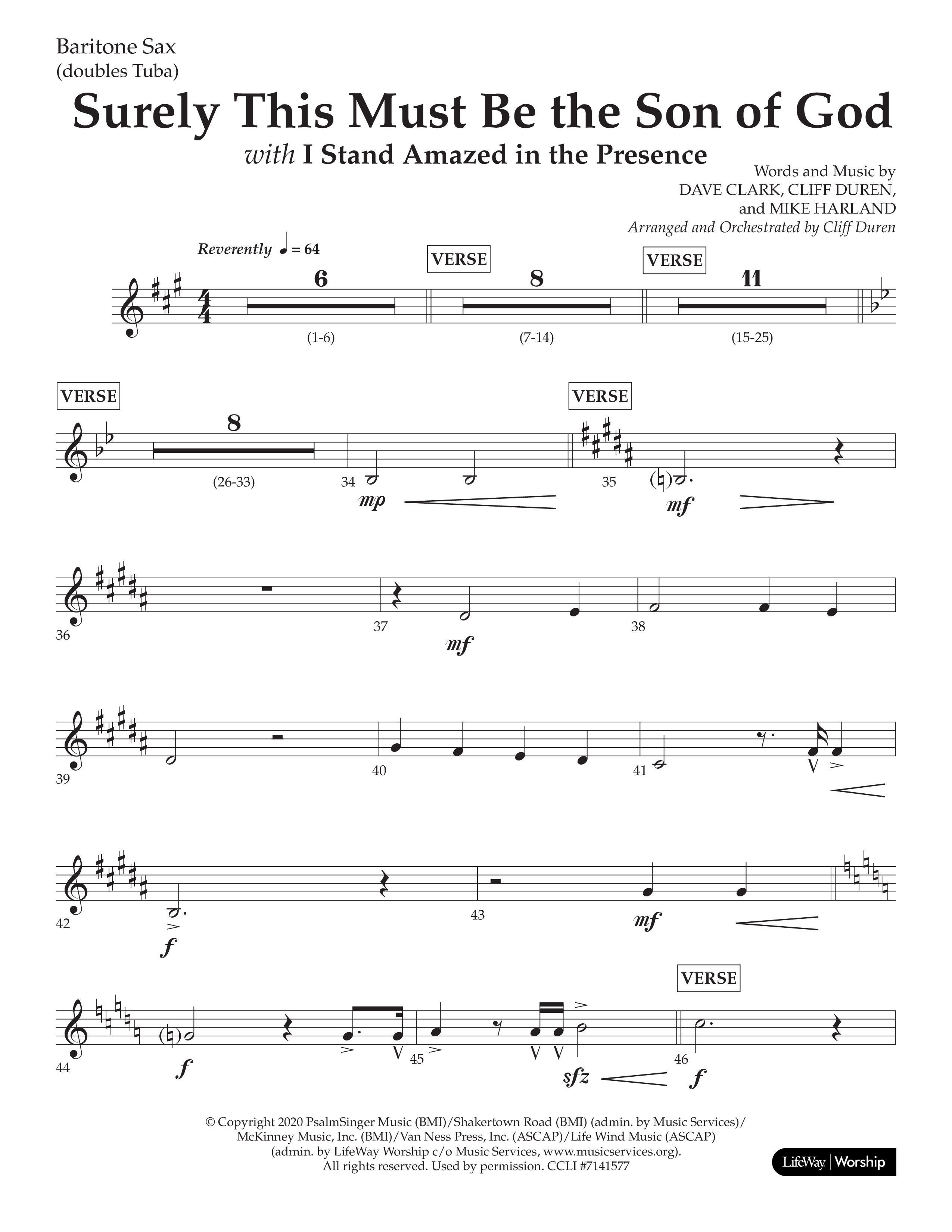 Surely This Must Be The Son Of God (with I Stand Amazed In The Presence) (Choral Anthem SATB) Bari Sax (Lifeway Choral / Arr. Cliff Duren)
