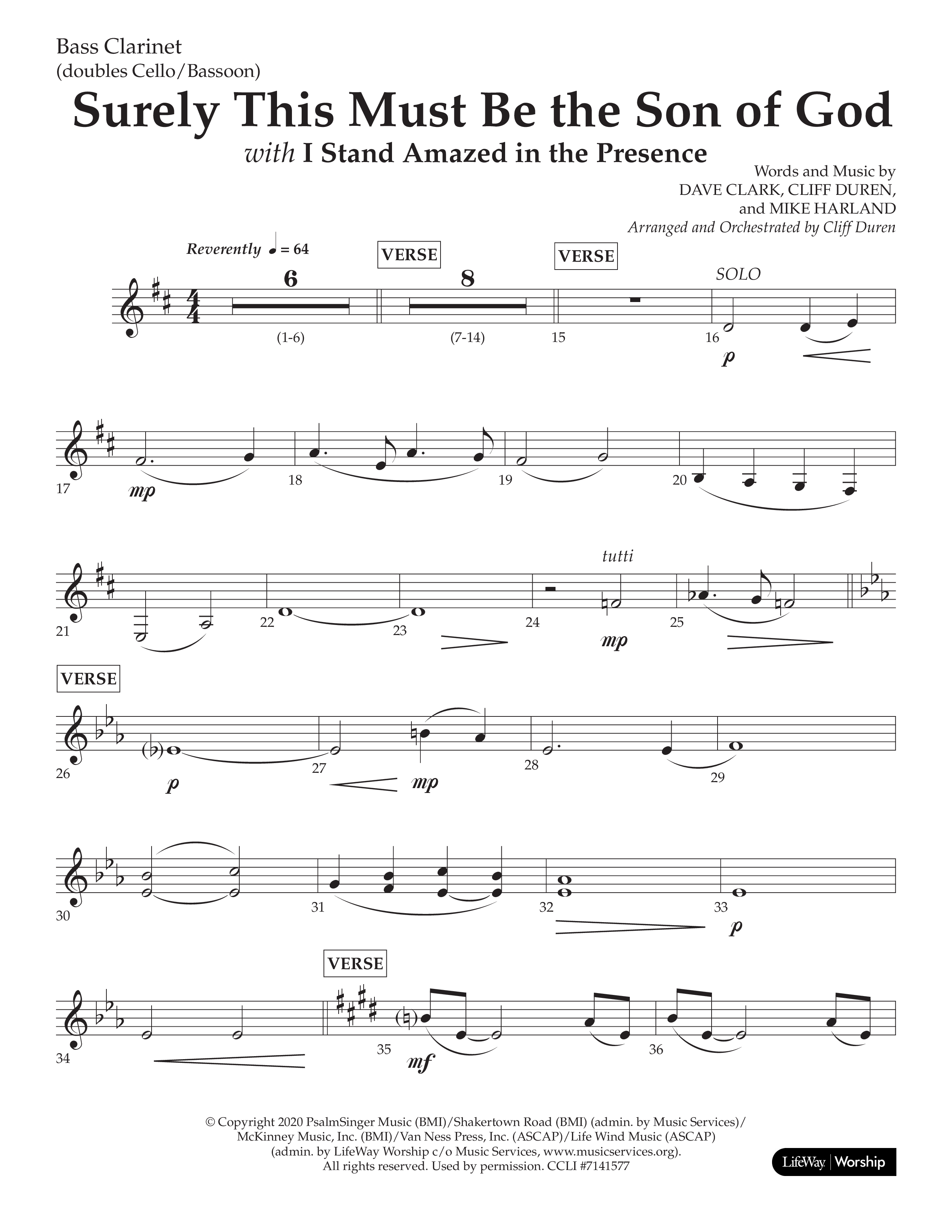 Surely This Must Be The Son Of God (with I Stand Amazed In The Presence) (Choral Anthem SATB) Bass Clarinet (Lifeway Choral / Arr. Cliff Duren)