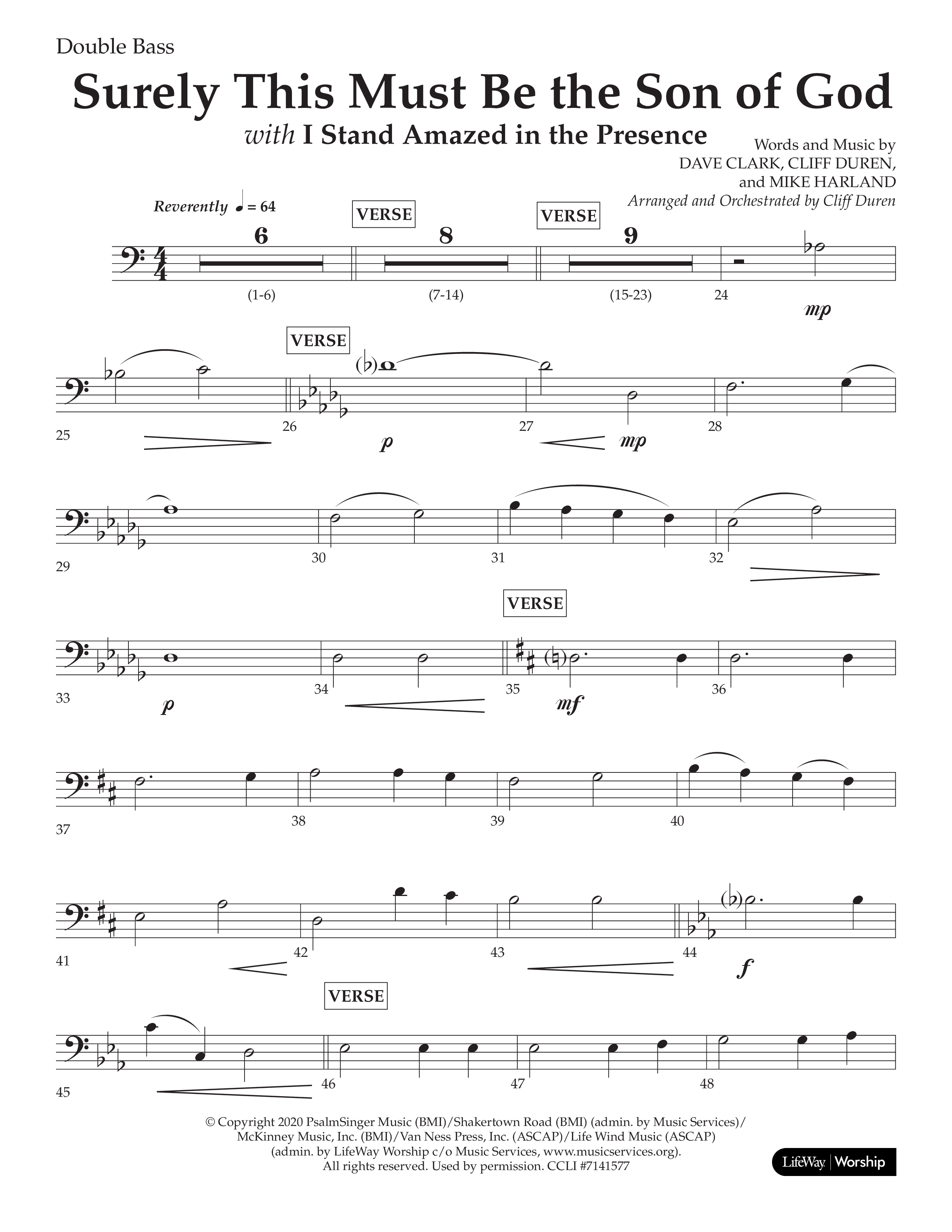 Surely This Must Be The Son Of God (with I Stand Amazed In The Presence) (Choral Anthem SATB) Double Bass (Lifeway Choral / Arr. Cliff Duren)
