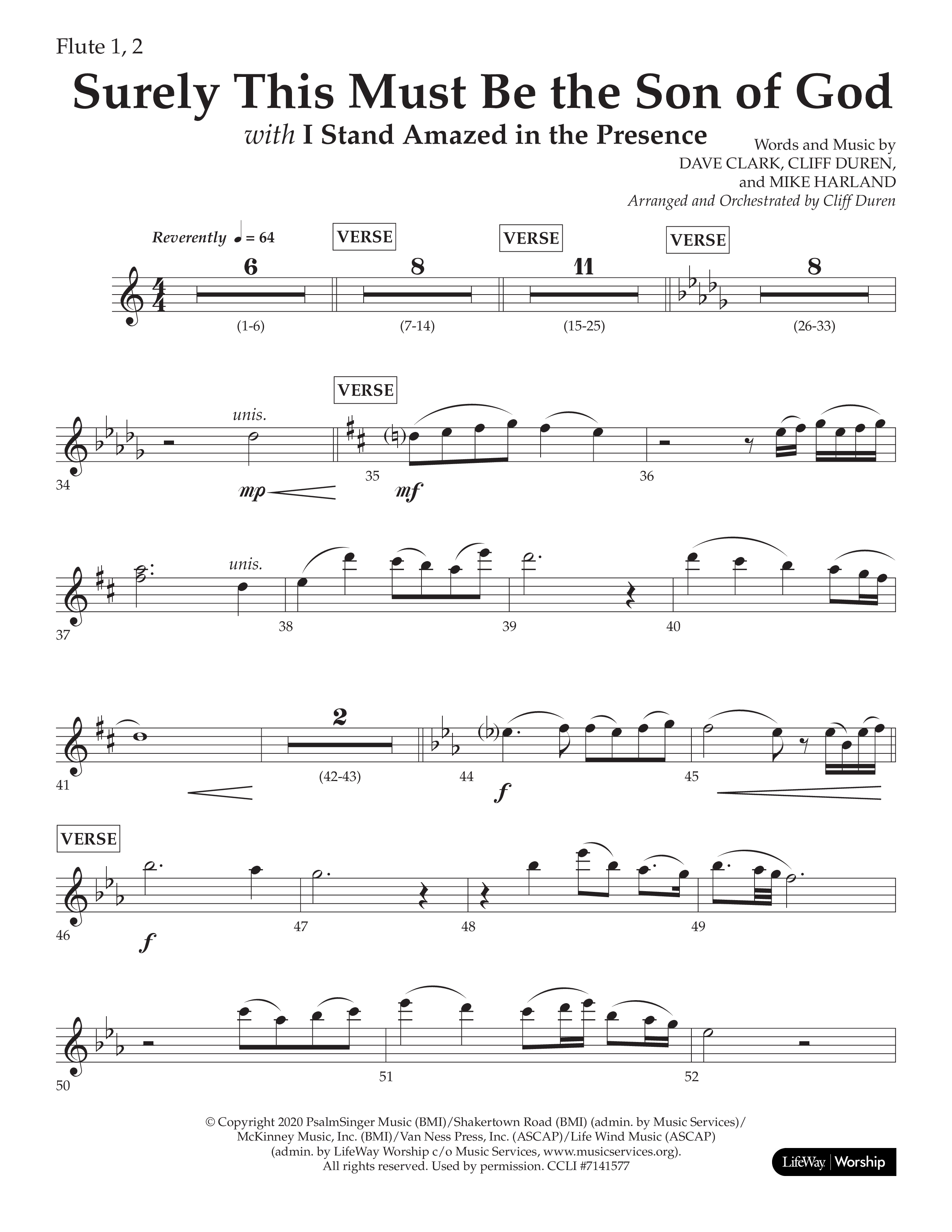 Surely This Must Be The Son Of God (with I Stand Amazed In The Presence) (Choral Anthem SATB) Flute 1/2 (Lifeway Choral / Arr. Cliff Duren)