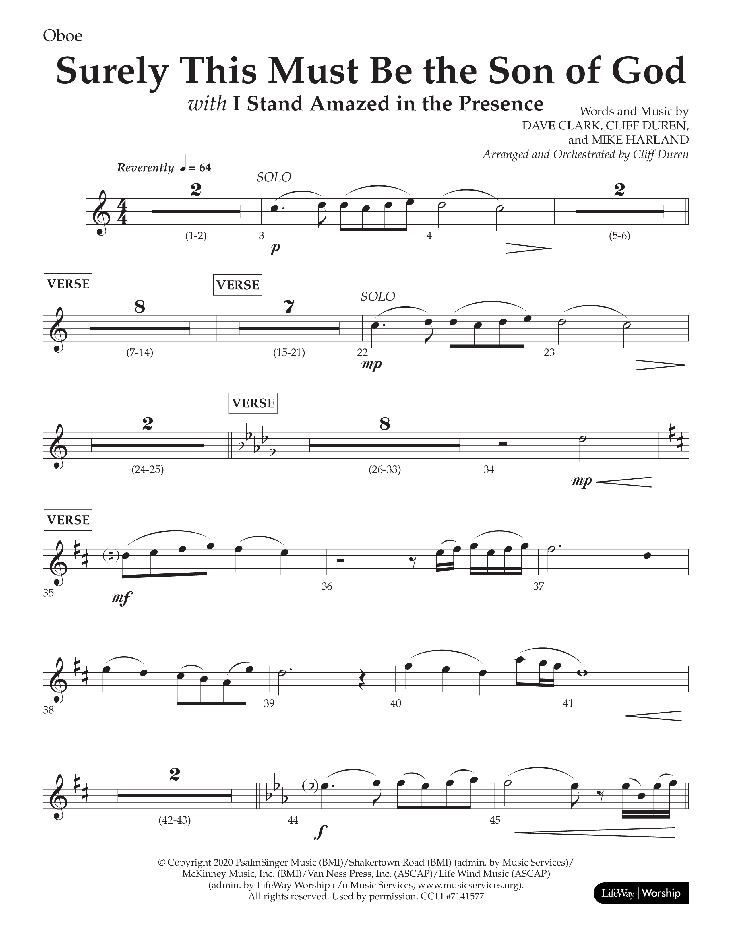 Surely This Must Be The Son Of God (with I Stand Amazed In The Presence) (Choral Anthem SATB) Oboe (Lifeway Choral / Arr. Cliff Duren)