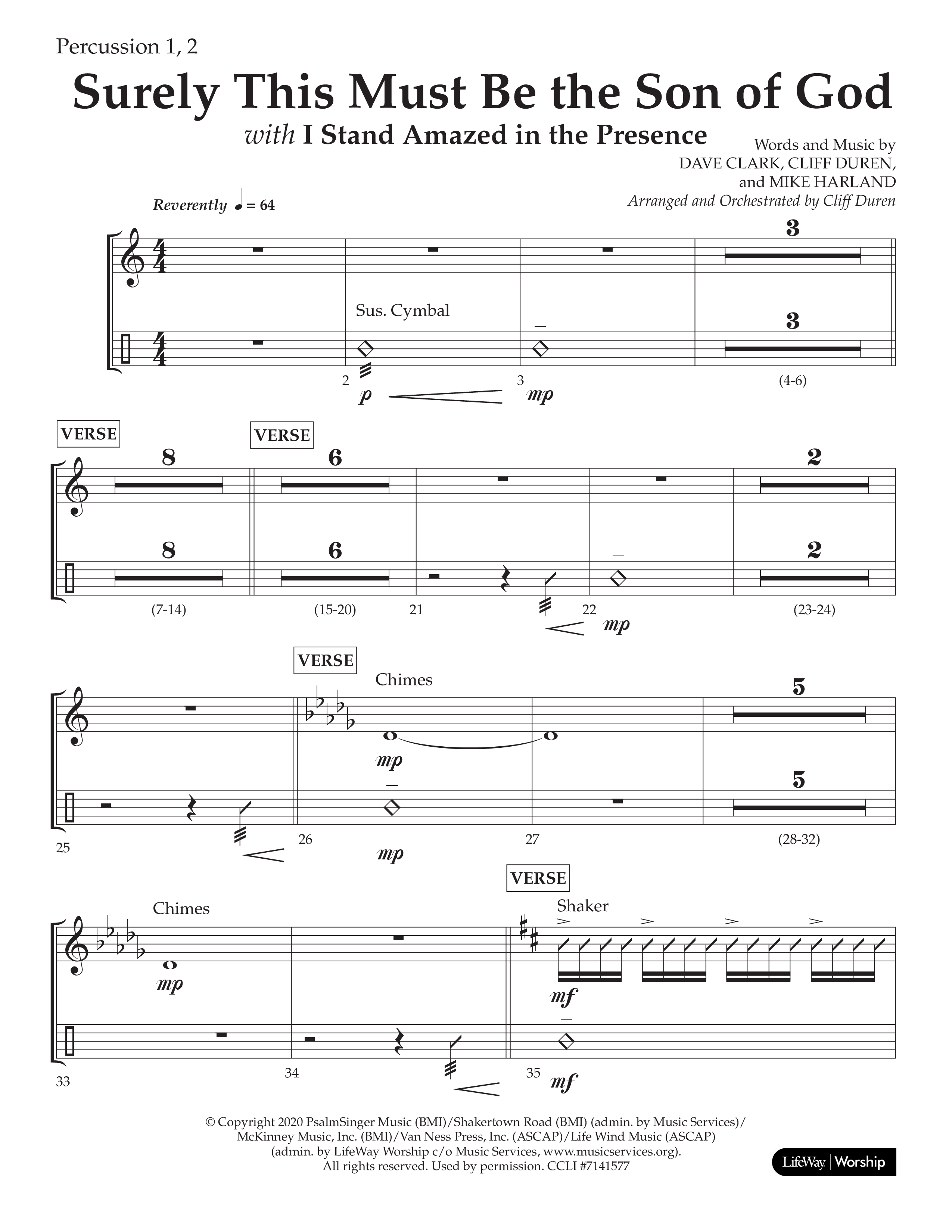 Surely This Must Be The Son Of God (with I Stand Amazed In The Presence) (Choral Anthem SATB) Percussion 1/2 (Lifeway Choral / Arr. Cliff Duren)