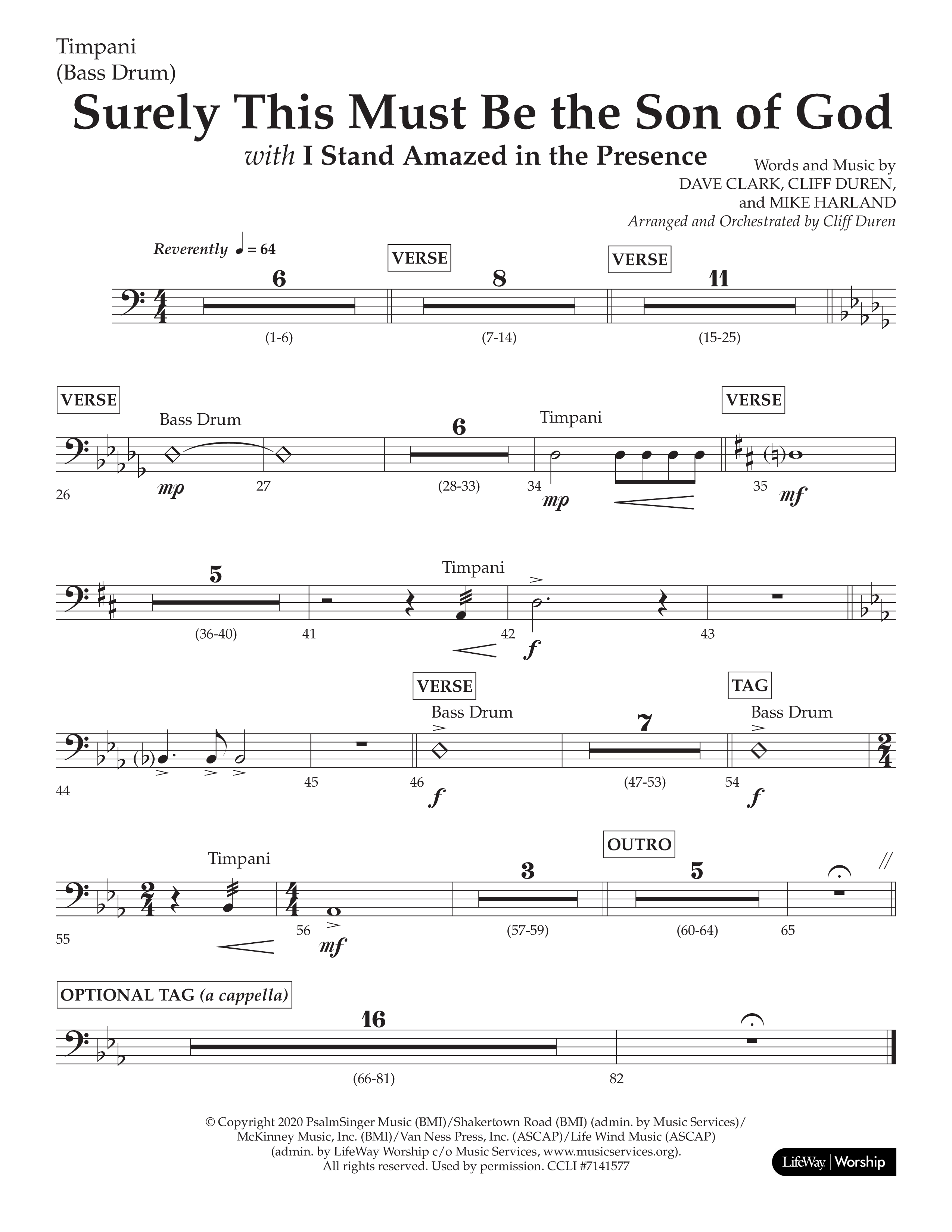 Surely This Must Be The Son Of God (with I Stand Amazed In The Presence) (Choral Anthem SATB) Timpani (Lifeway Choral / Arr. Cliff Duren)