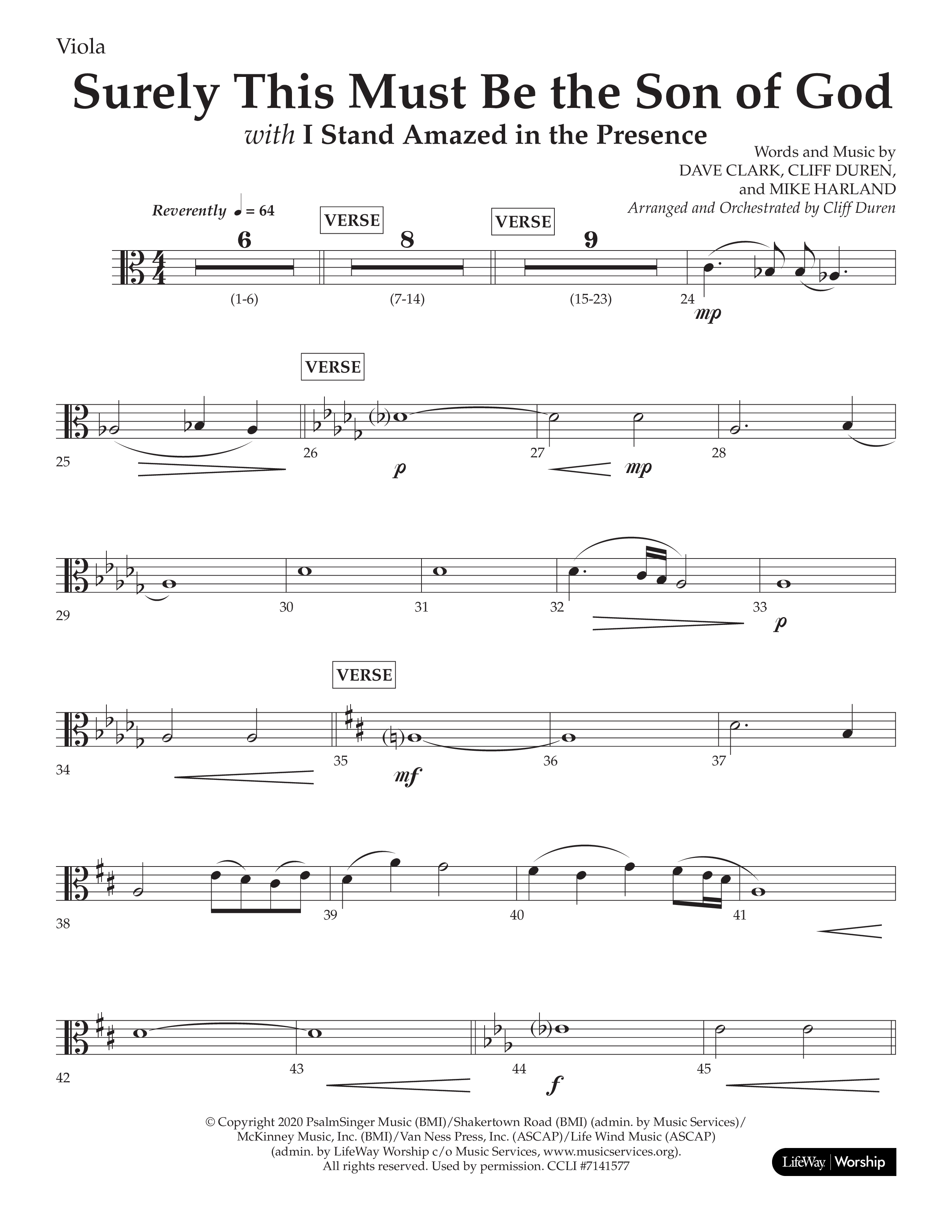 Surely This Must Be The Son Of God (with I Stand Amazed In The Presence) (Choral Anthem SATB) Viola (Lifeway Choral / Arr. Cliff Duren)