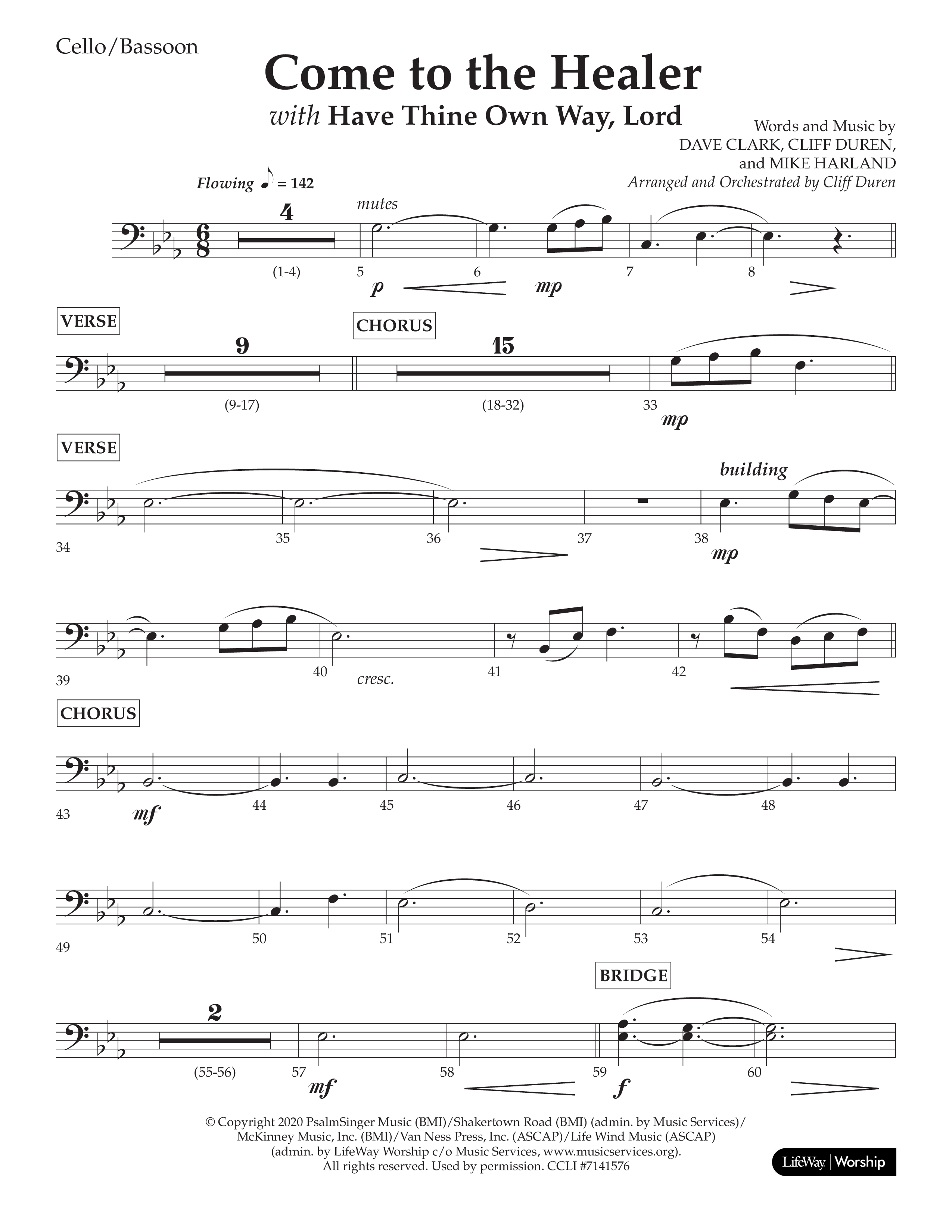 Come To The Healer (with Have Thine Own Way Lord) (Choral Anthem SATB) Cello (Lifeway Choral / Arr. Cliff Duren)