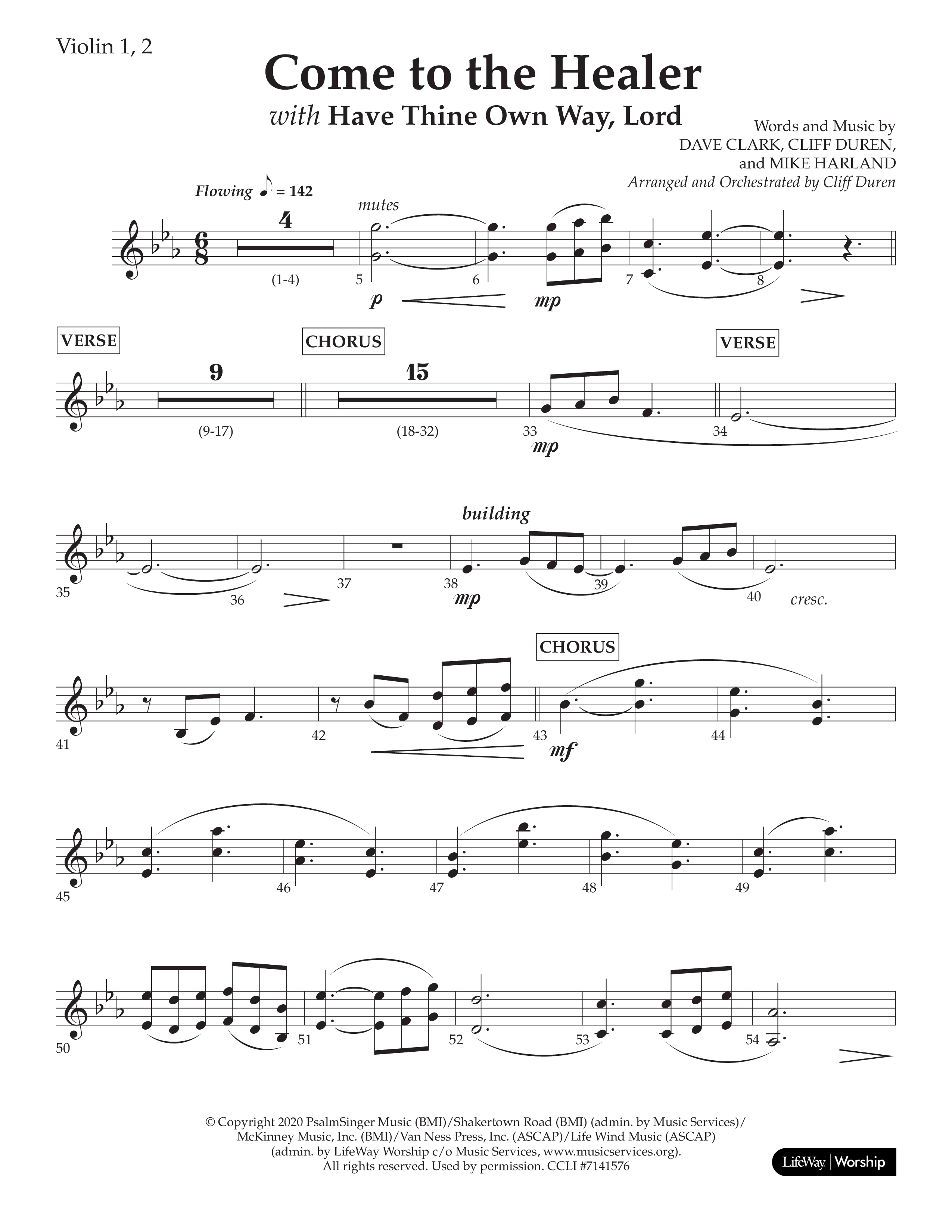Come To The Healer (with Have Thine Own Way Lord) (Choral Anthem SATB) Violin 1/2 (Lifeway Choral / Arr. Cliff Duren)