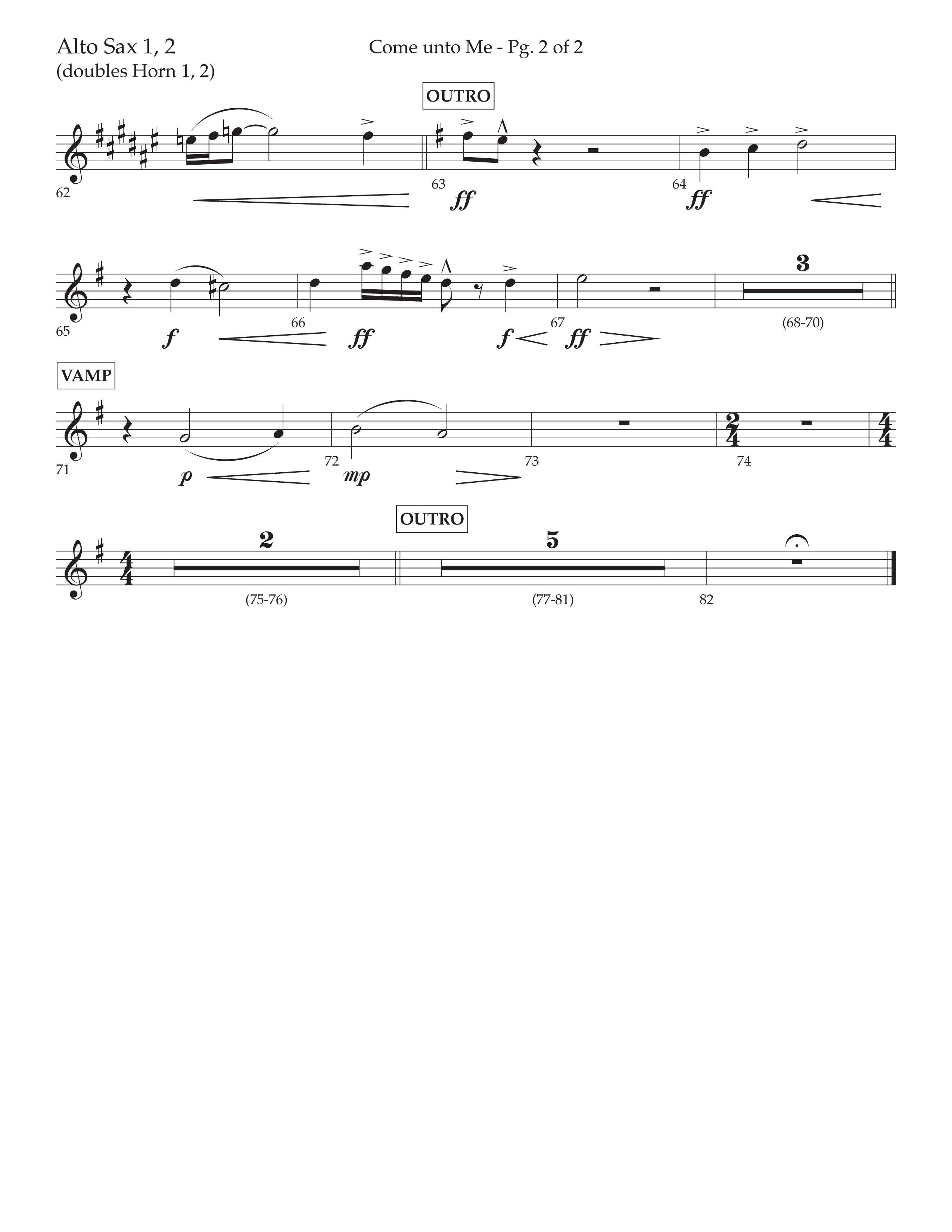 Come Unto Me (Choral Anthem SATB) Alto Sax 1/2 (Lifeway Choral / Arr. Cliff Duren)