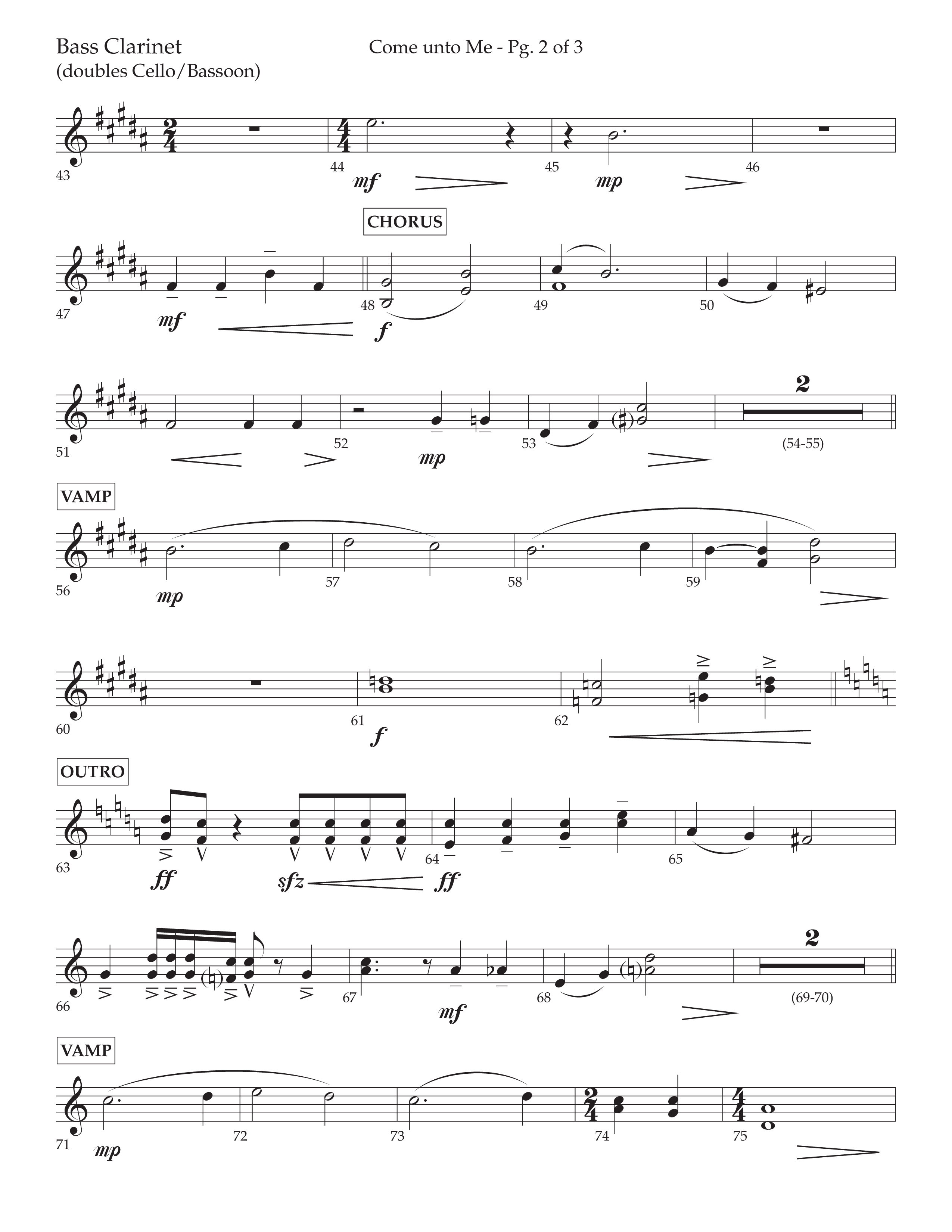 Come Unto Me (Choral Anthem SATB) Bass Clarinet (Lifeway Choral / Arr. Cliff Duren)