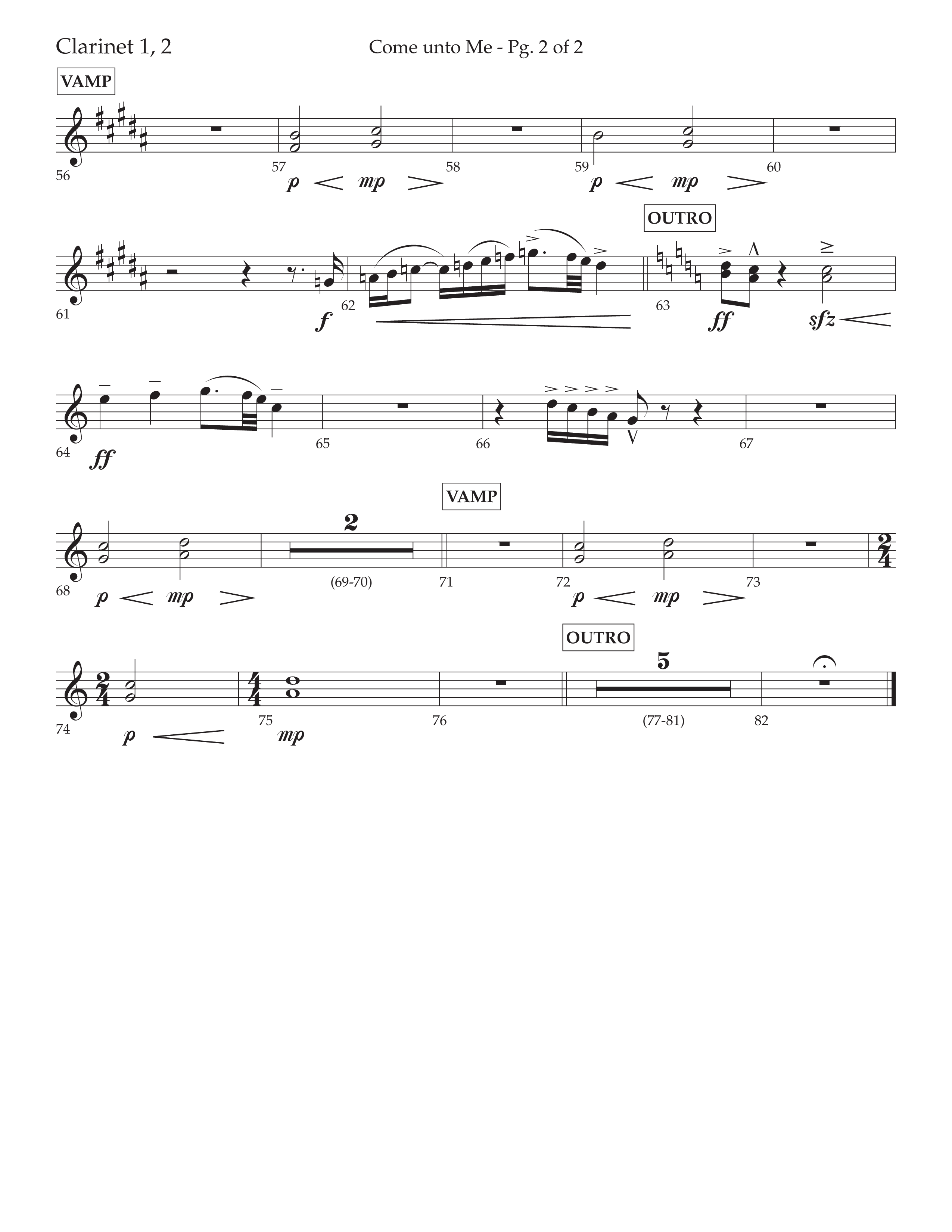 Come Unto Me (Choral Anthem SATB) Clarinet 1/2 (Lifeway Choral / Arr. Cliff Duren)