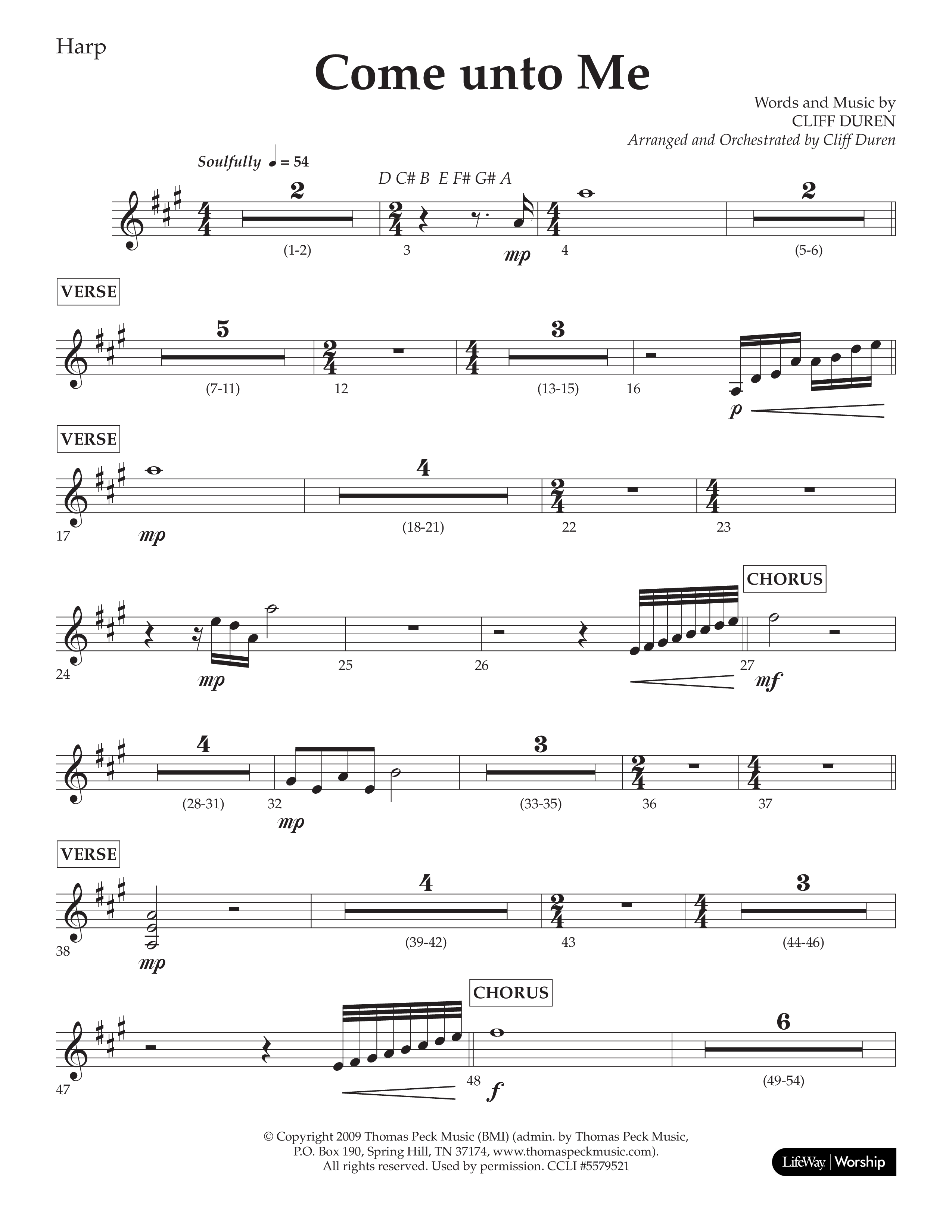 Come Unto Me (Choral Anthem SATB) Harp (Lifeway Choral / Arr. Cliff Duren)
