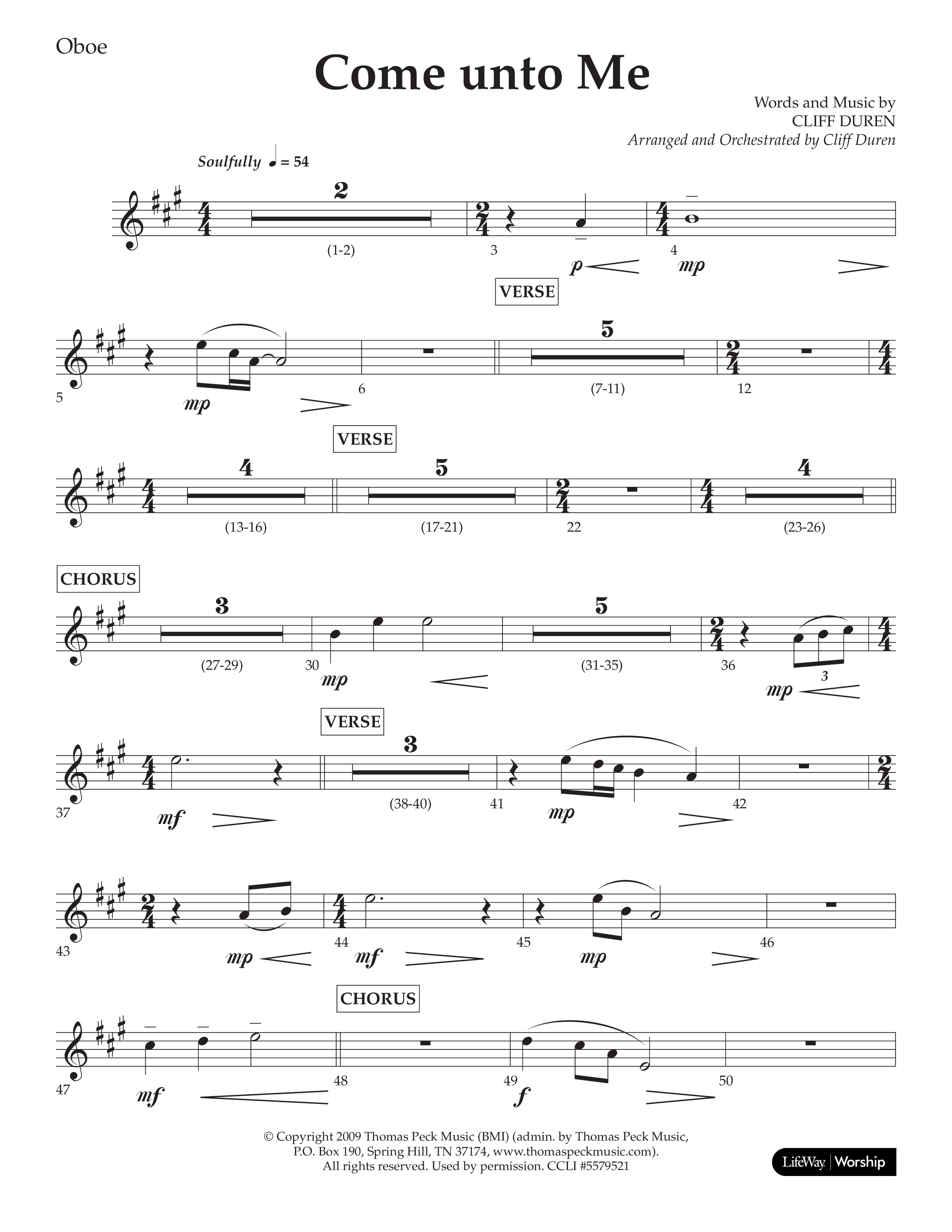 Come Unto Me (Choral Anthem SATB) Oboe (Lifeway Choral / Arr. Cliff Duren)
