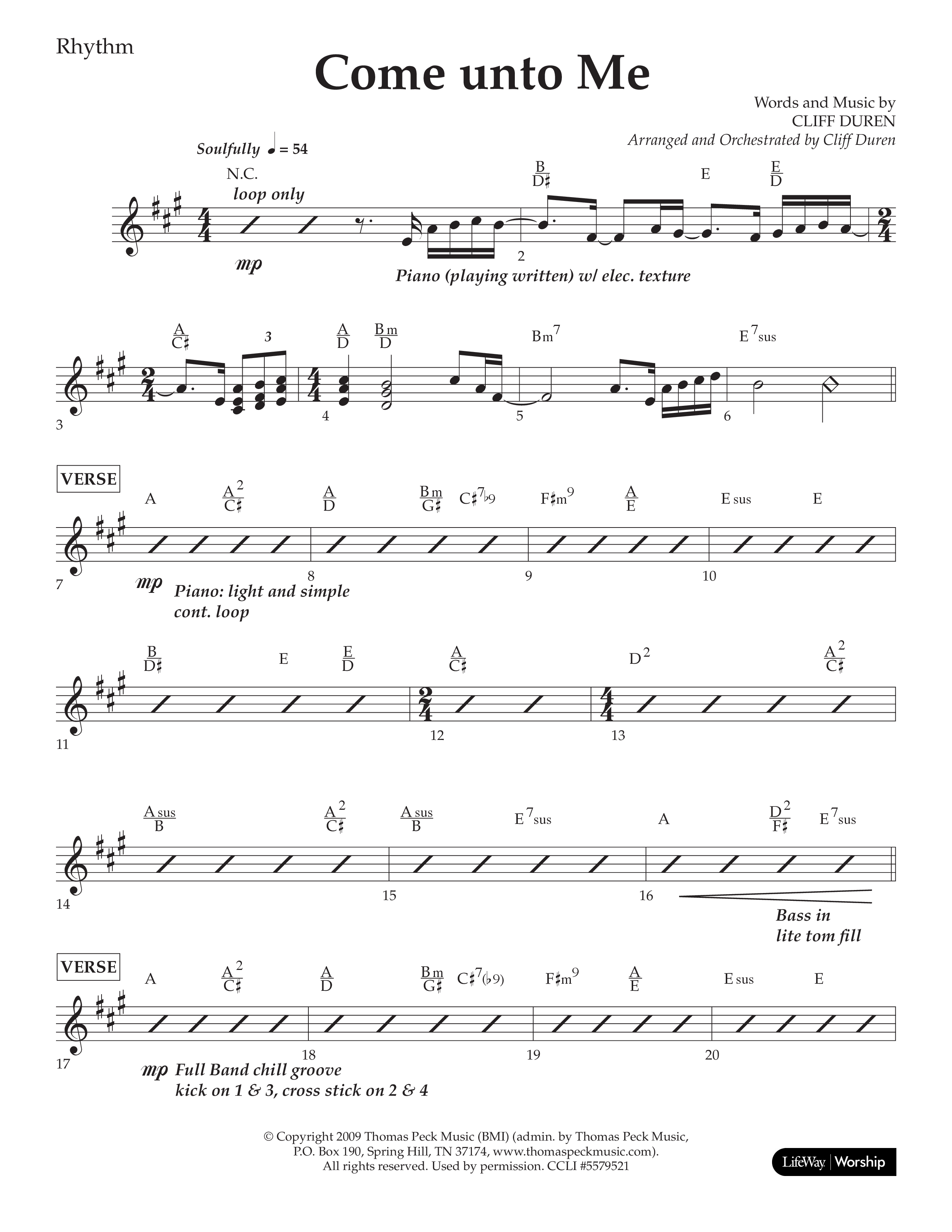 Come Unto Me (Choral Anthem SATB) Rhythm Chart (Lifeway Choral / Arr. Cliff Duren)