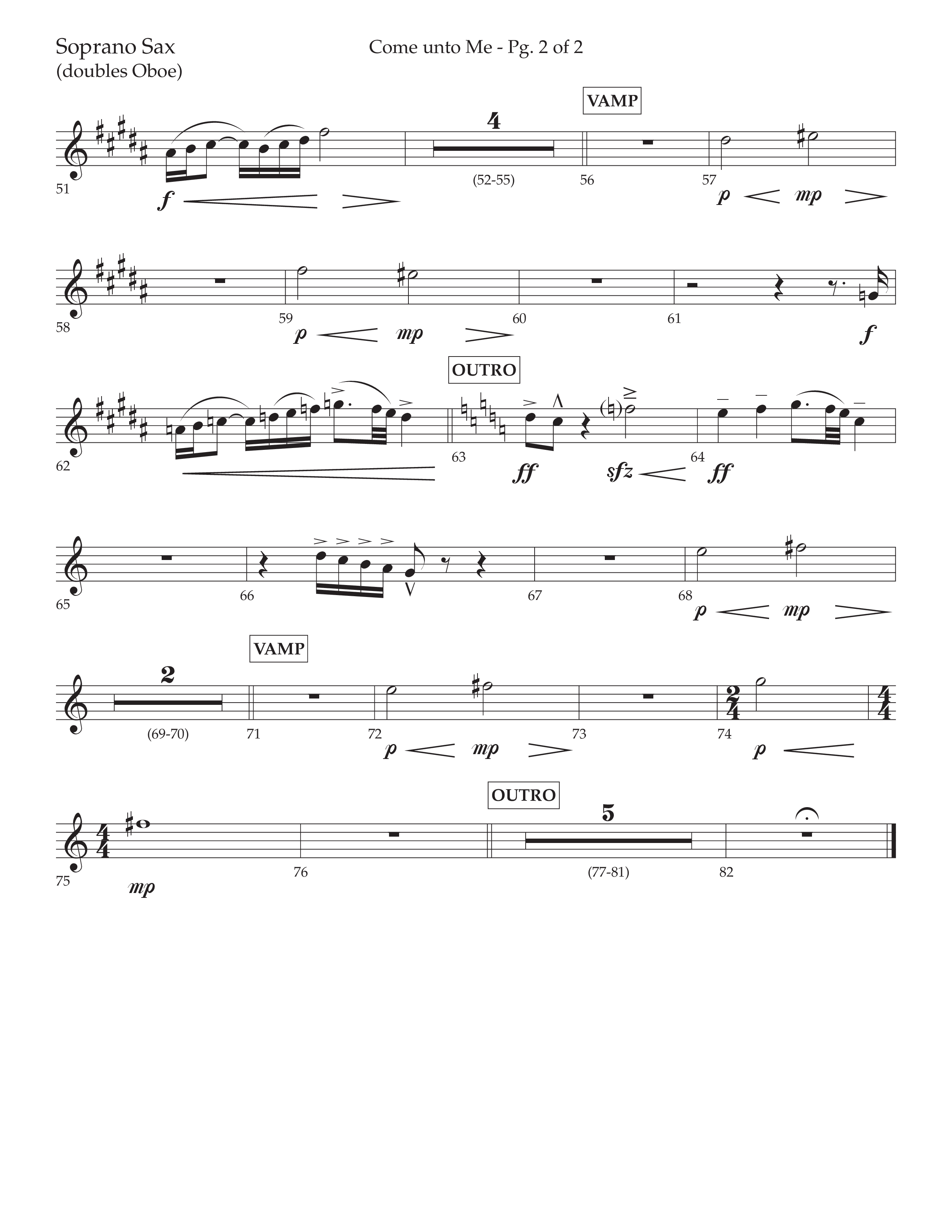 Come Unto Me (Choral Anthem SATB) Soprano Sax (Lifeway Choral / Arr. Cliff Duren)