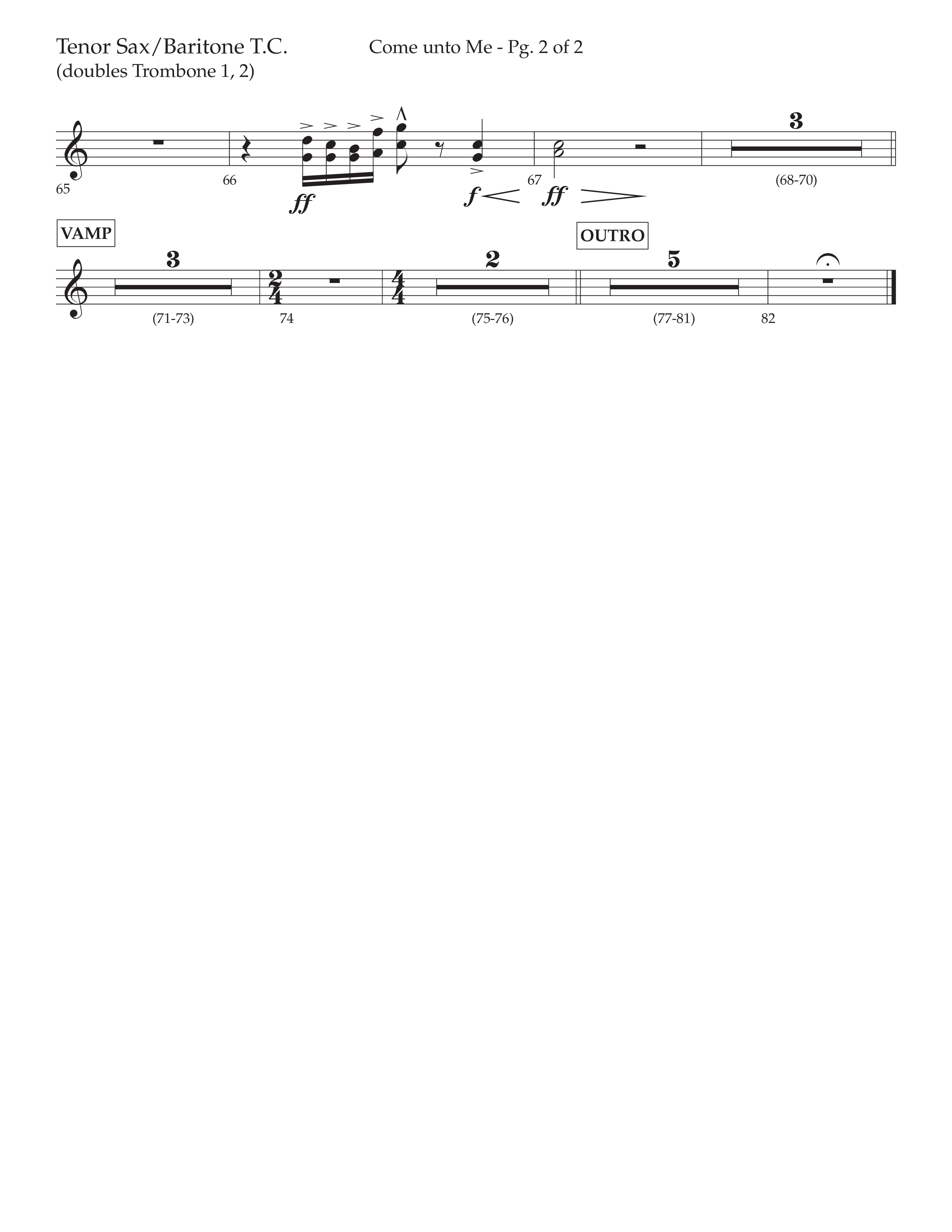 Come Unto Me (Choral Anthem SATB) Tenor Sax/Baritone T.C. (Lifeway Choral / Arr. Cliff Duren)