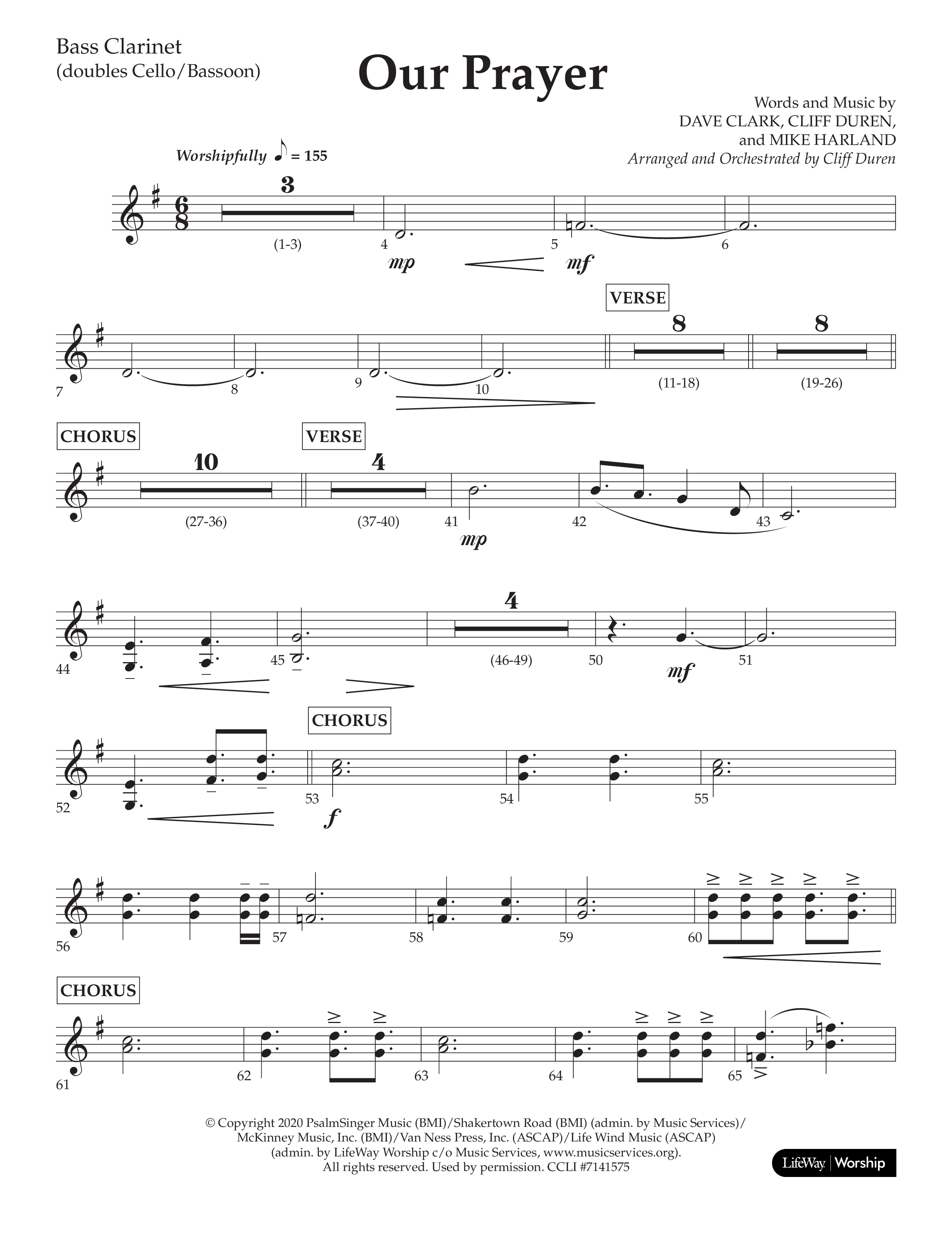 Our Prayer (Choral Anthem SATB) Bass Clarinet (Lifeway Choral / Arr. Cliff Duren)