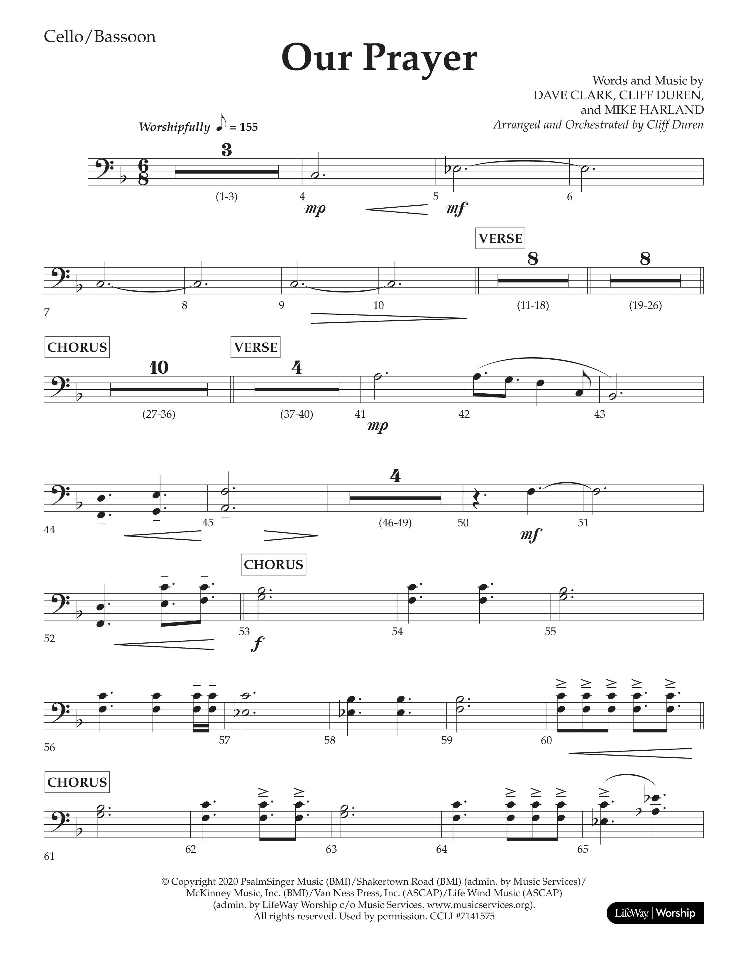 Our Prayer (Choral Anthem SATB) Cello (Lifeway Choral / Arr. Cliff Duren)