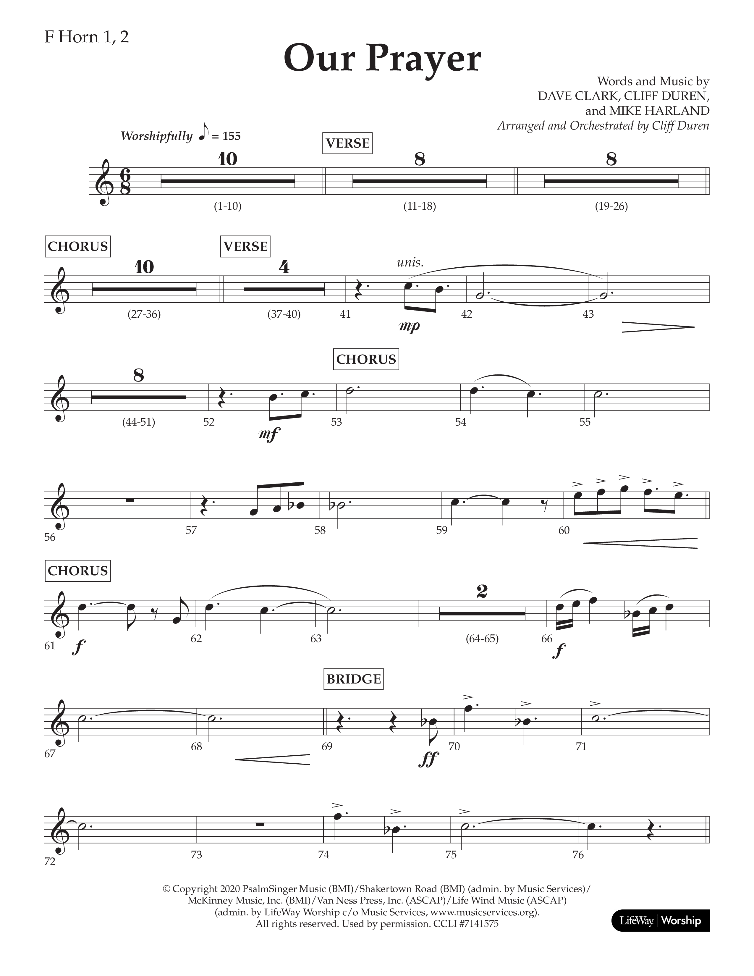 Our Prayer (Choral Anthem SATB) French Horn 1/2 (Lifeway Choral / Arr. Cliff Duren)
