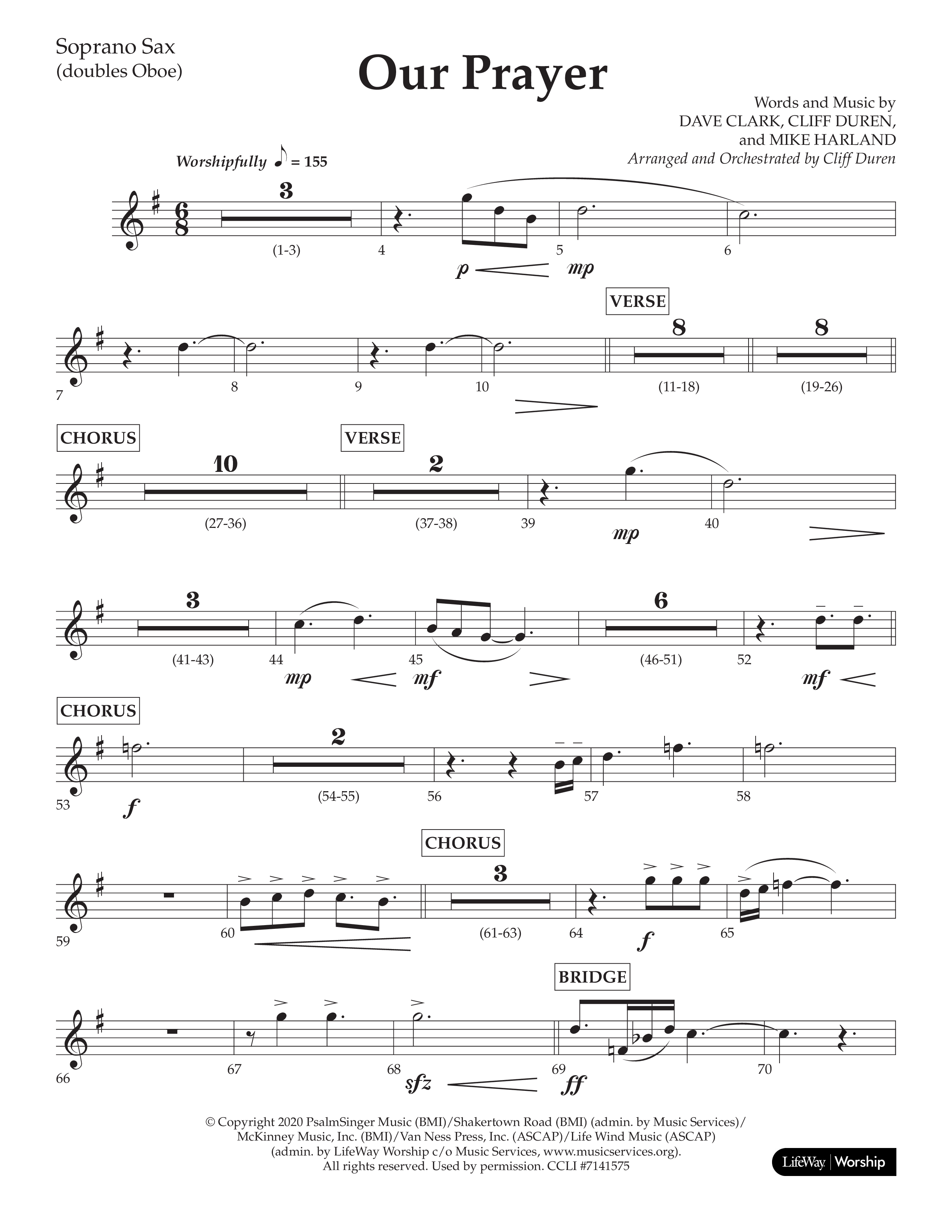 Our Prayer (Choral Anthem SATB) Soprano Sax (Lifeway Choral / Arr. Cliff Duren)