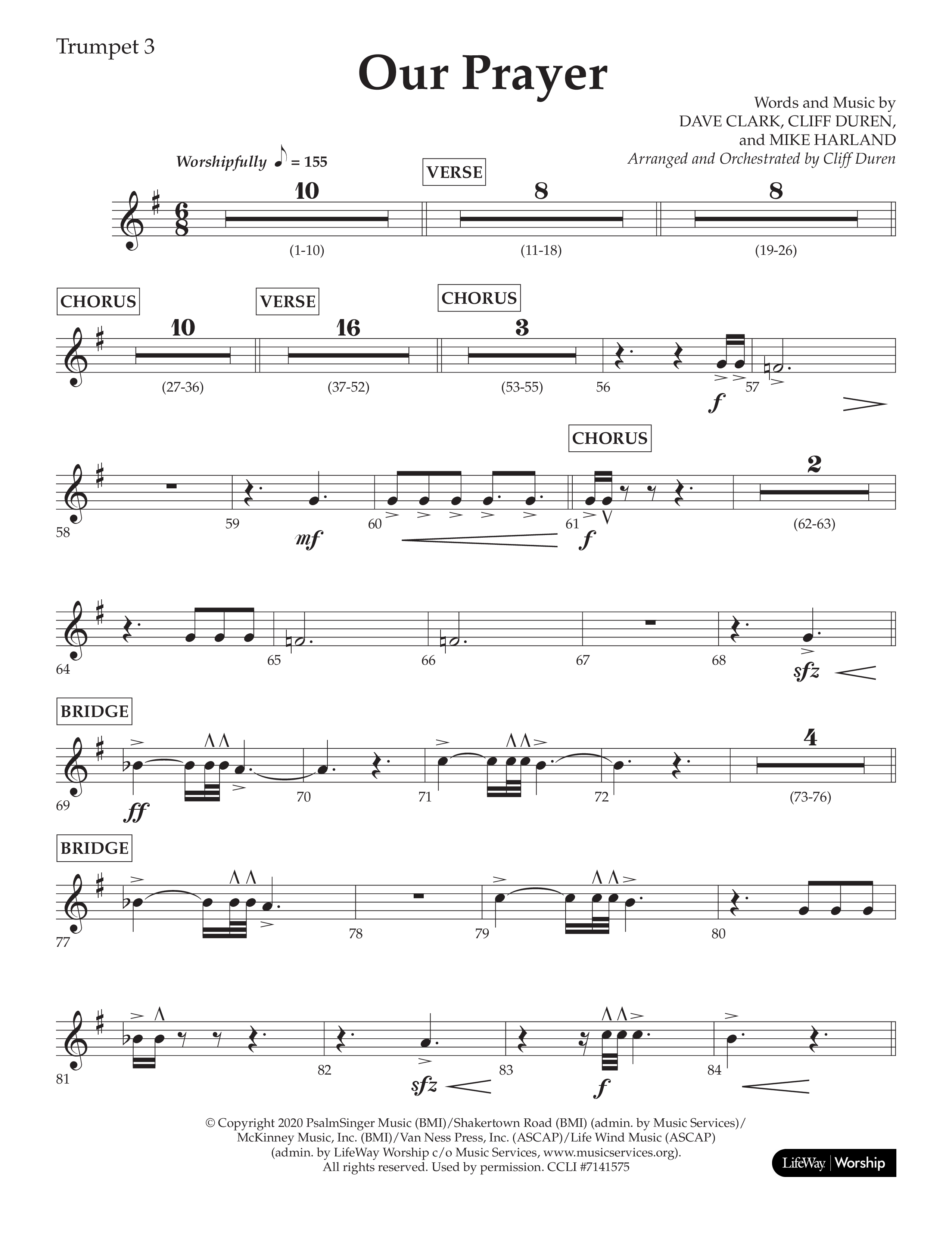 Our Prayer (Choral Anthem SATB) Trumpet 3 (Lifeway Choral / Arr. Cliff Duren)