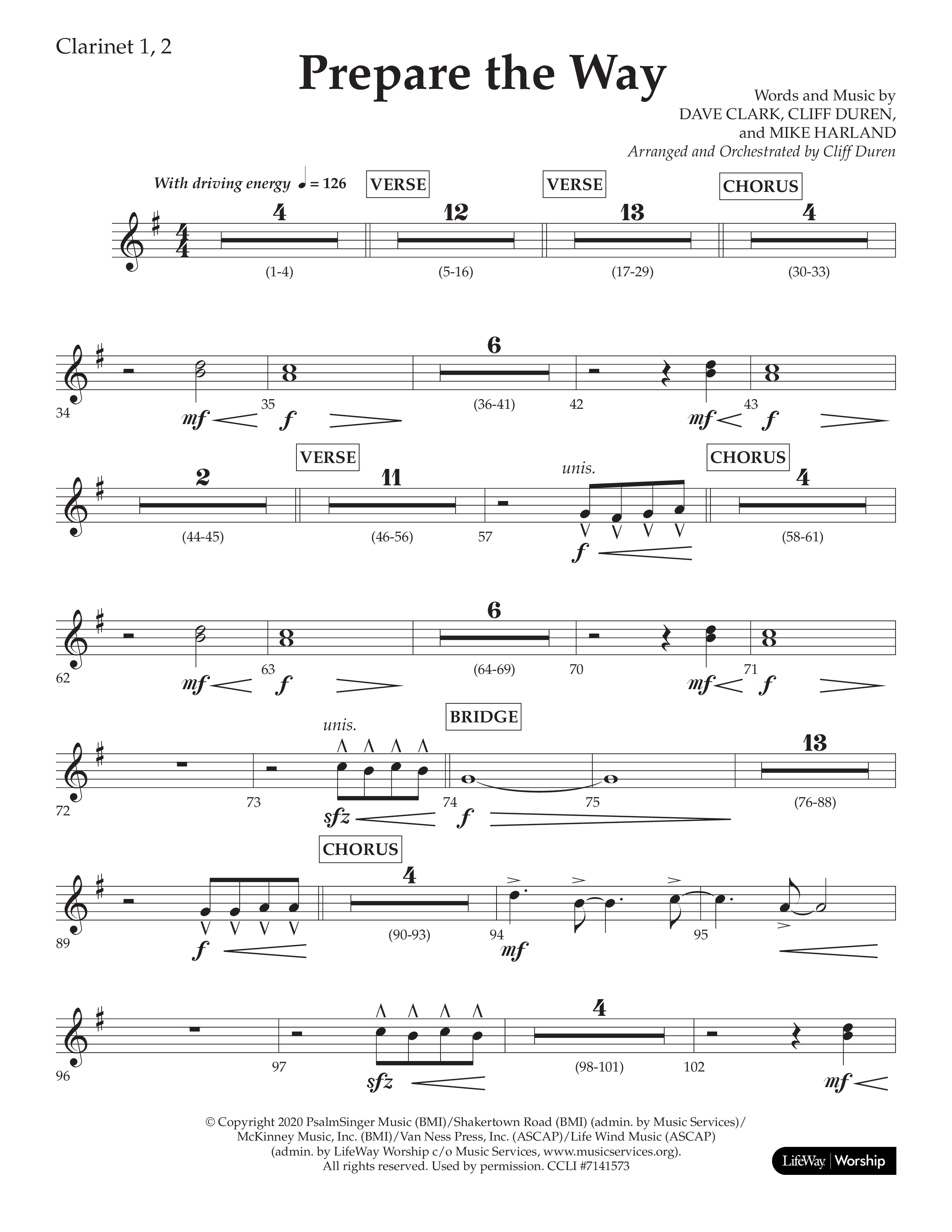 Prepare The Way (Choral Anthem SATB) Clarinet 1/2 (Lifeway Choral / Arr. Cliff Duren)
