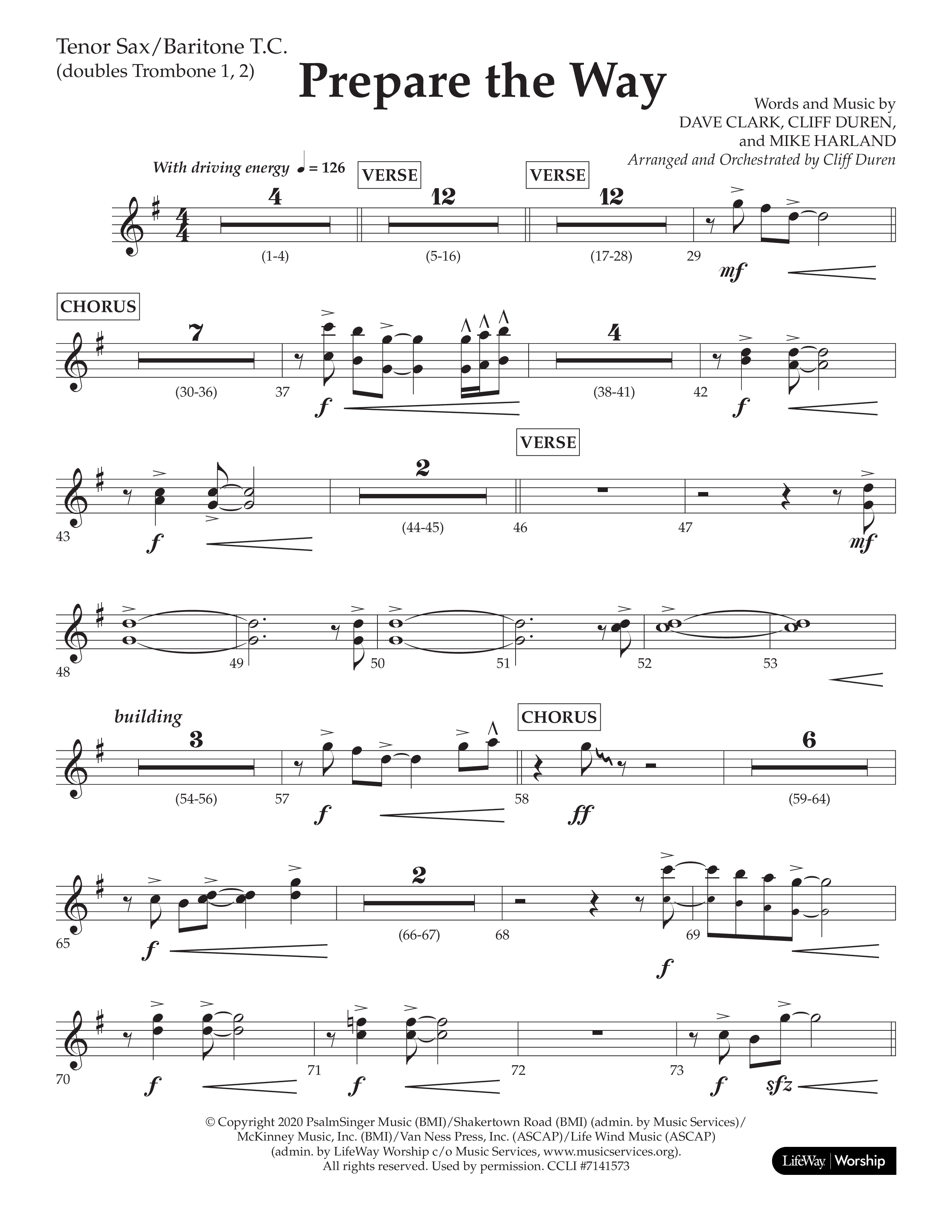 Prepare The Way (Choral Anthem SATB) Tenor Sax/Baritone T.C. (Lifeway Choral / Arr. Cliff Duren)
