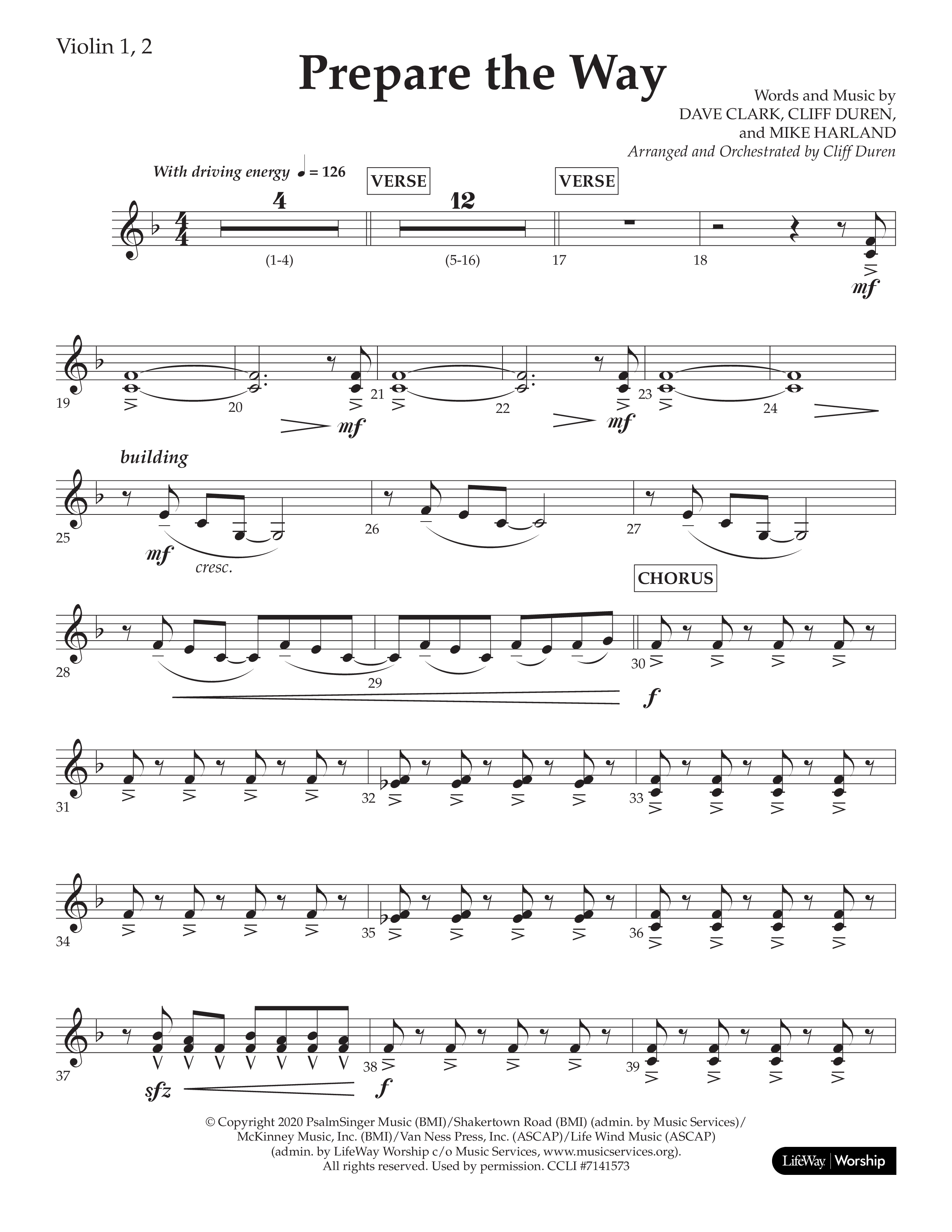 Prepare The Way (Choral Anthem SATB) Violin 1/2 (Lifeway Choral / Arr. Cliff Duren)