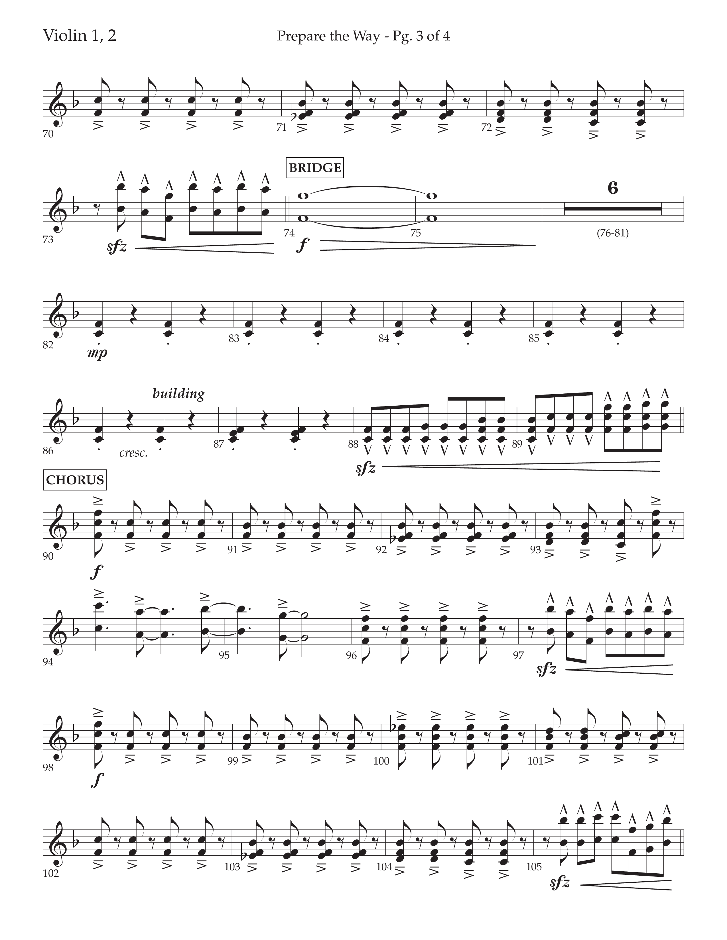 Prepare The Way (Choral Anthem SATB) Violin 1/2 (Lifeway Choral / Arr. Cliff Duren)