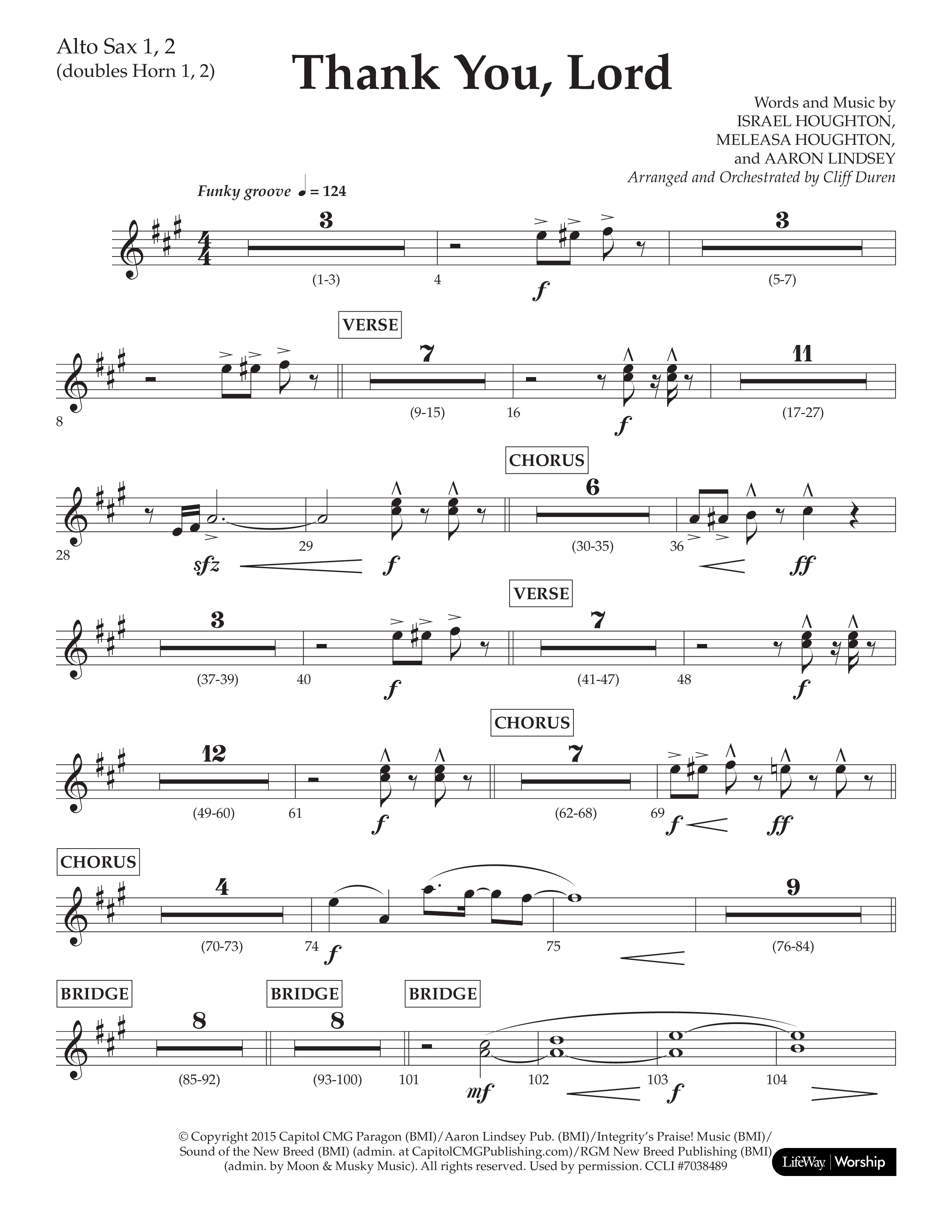 Thank You Lord (Choral Anthem SATB) Alto Sax 1/2 (Lifeway Choral / Arr. Cliff Duren)