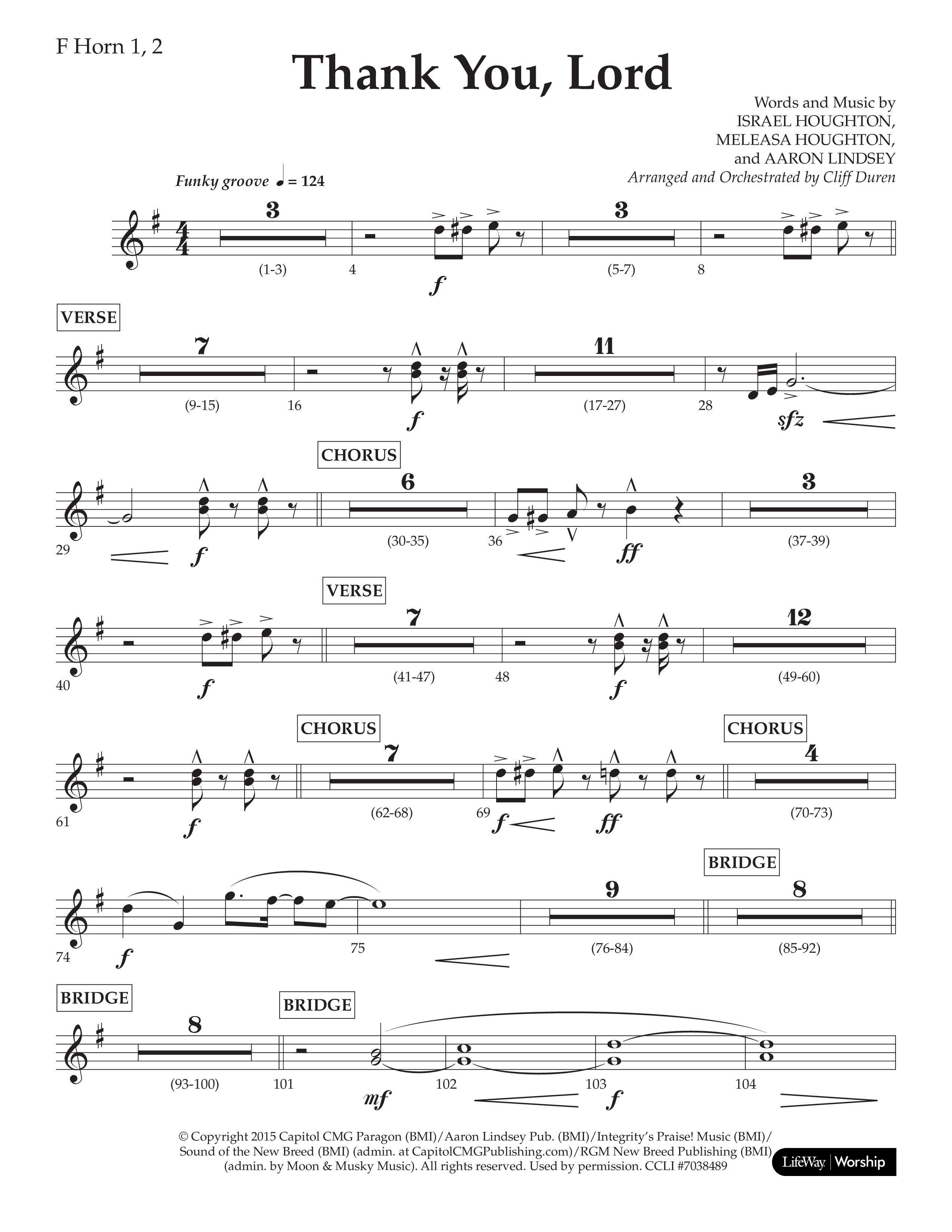 Thank You Lord (Choral Anthem SATB) French Horn 1/2 (Lifeway Choral / Arr. Cliff Duren)