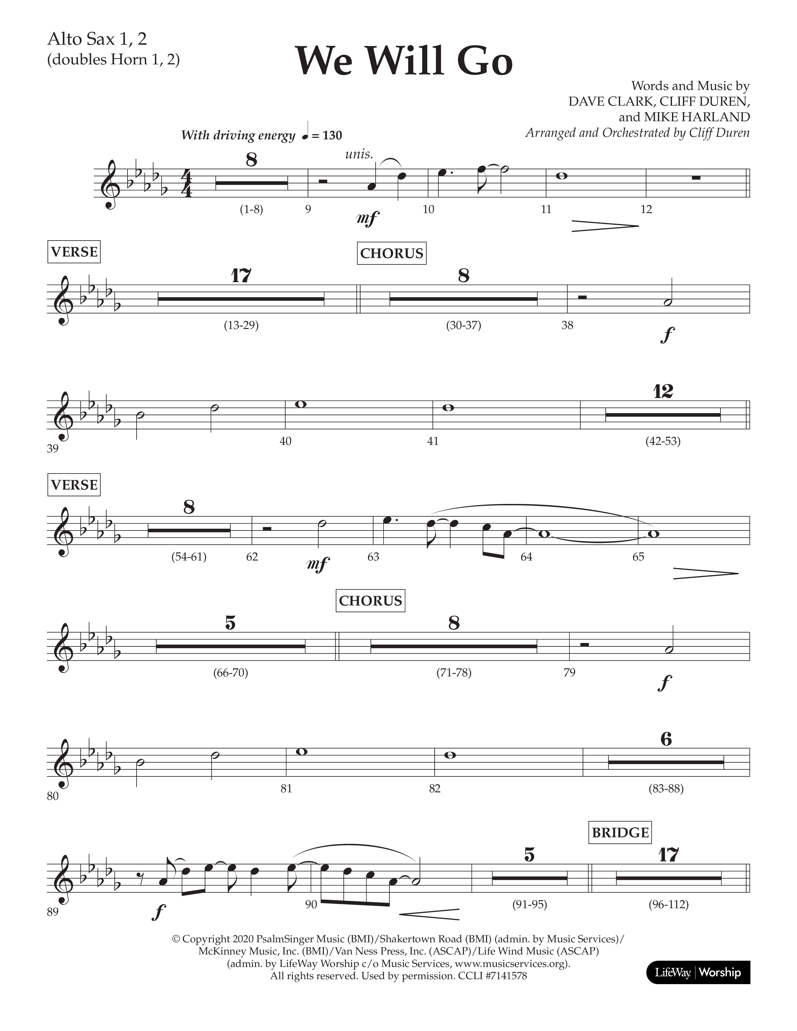 We Will Go (Choral Anthem SATB) Alto Sax 1/2 (Lifeway Choral / Arr. Cliff Duren)