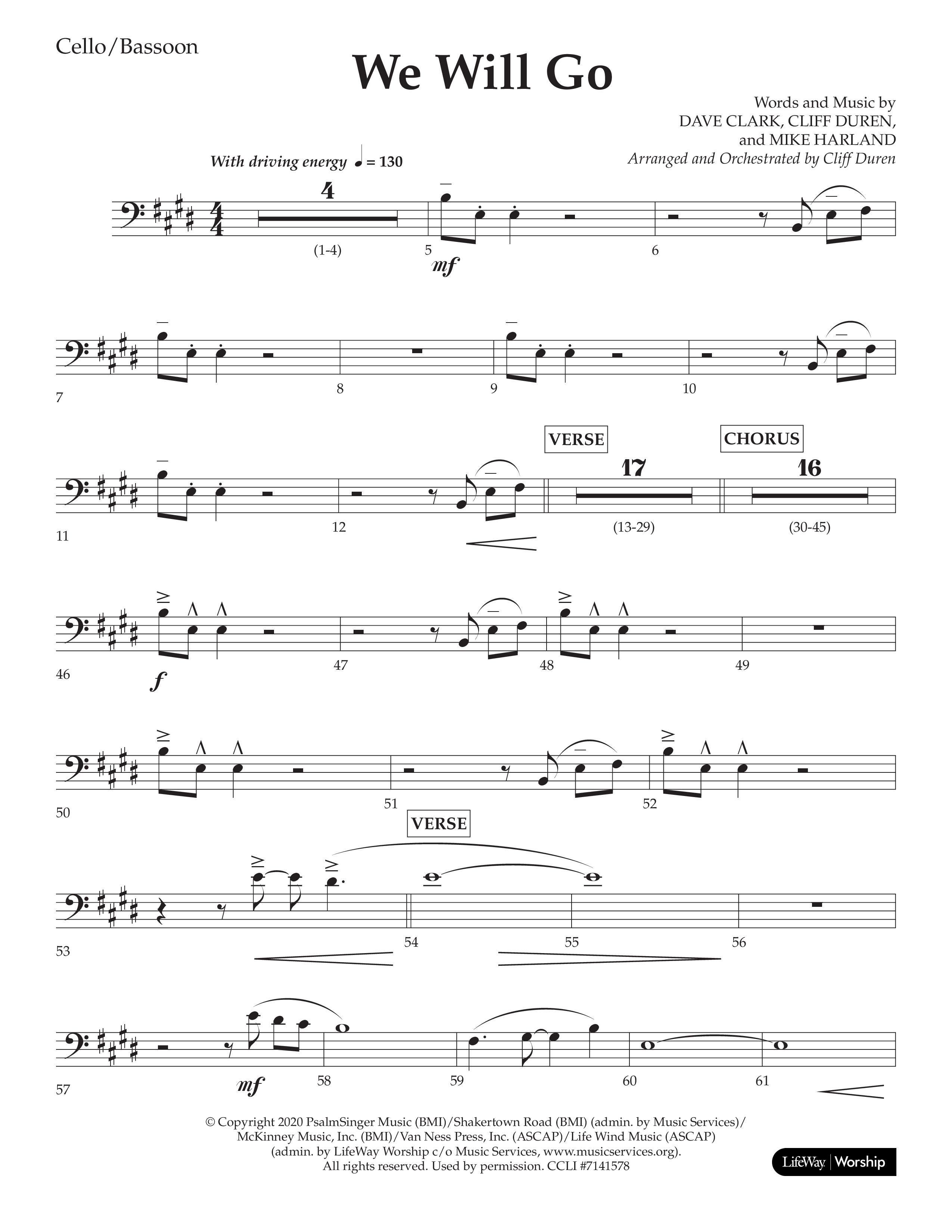 We Will Go (Choral Anthem SATB) Cello (Lifeway Choral / Arr. Cliff Duren)