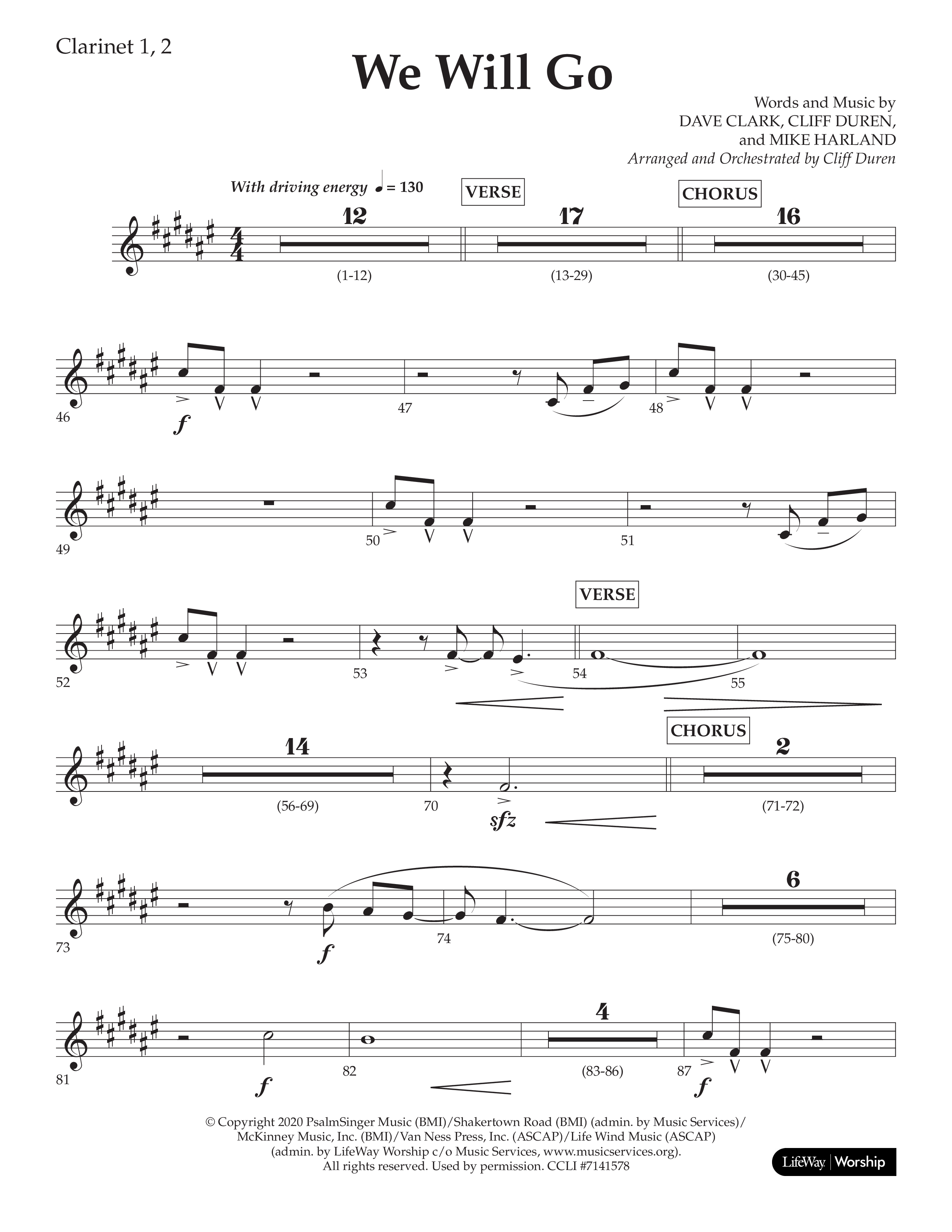 We Will Go (Choral Anthem SATB) Clarinet 1/2 (Lifeway Choral / Arr. Cliff Duren)