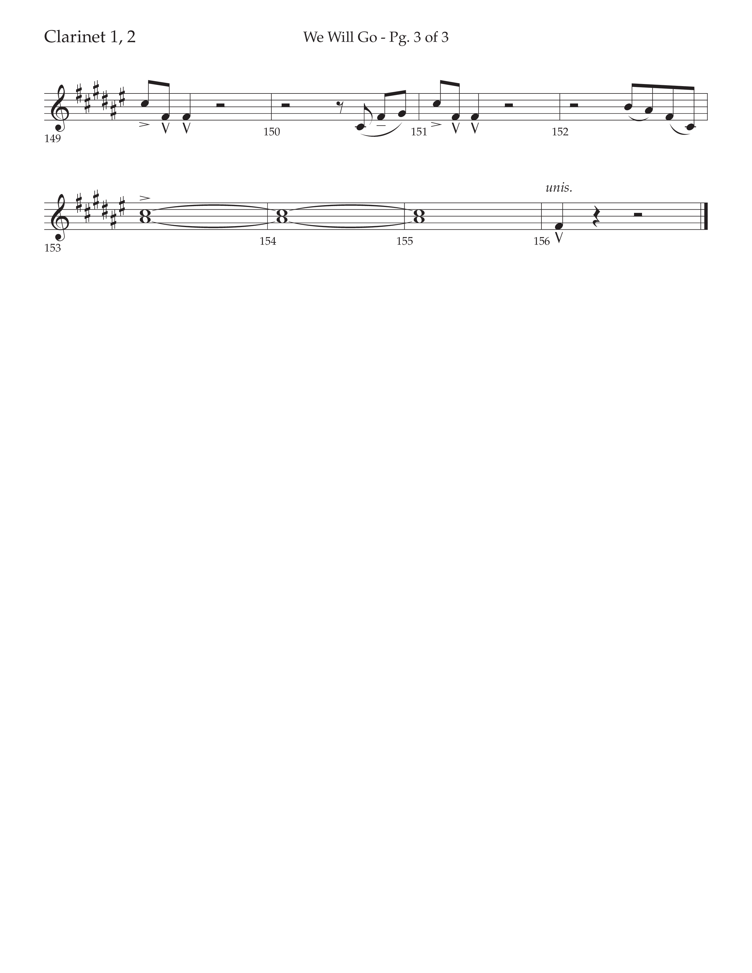 We Will Go (Choral Anthem SATB) Clarinet 1/2 (Lifeway Choral / Arr. Cliff Duren)