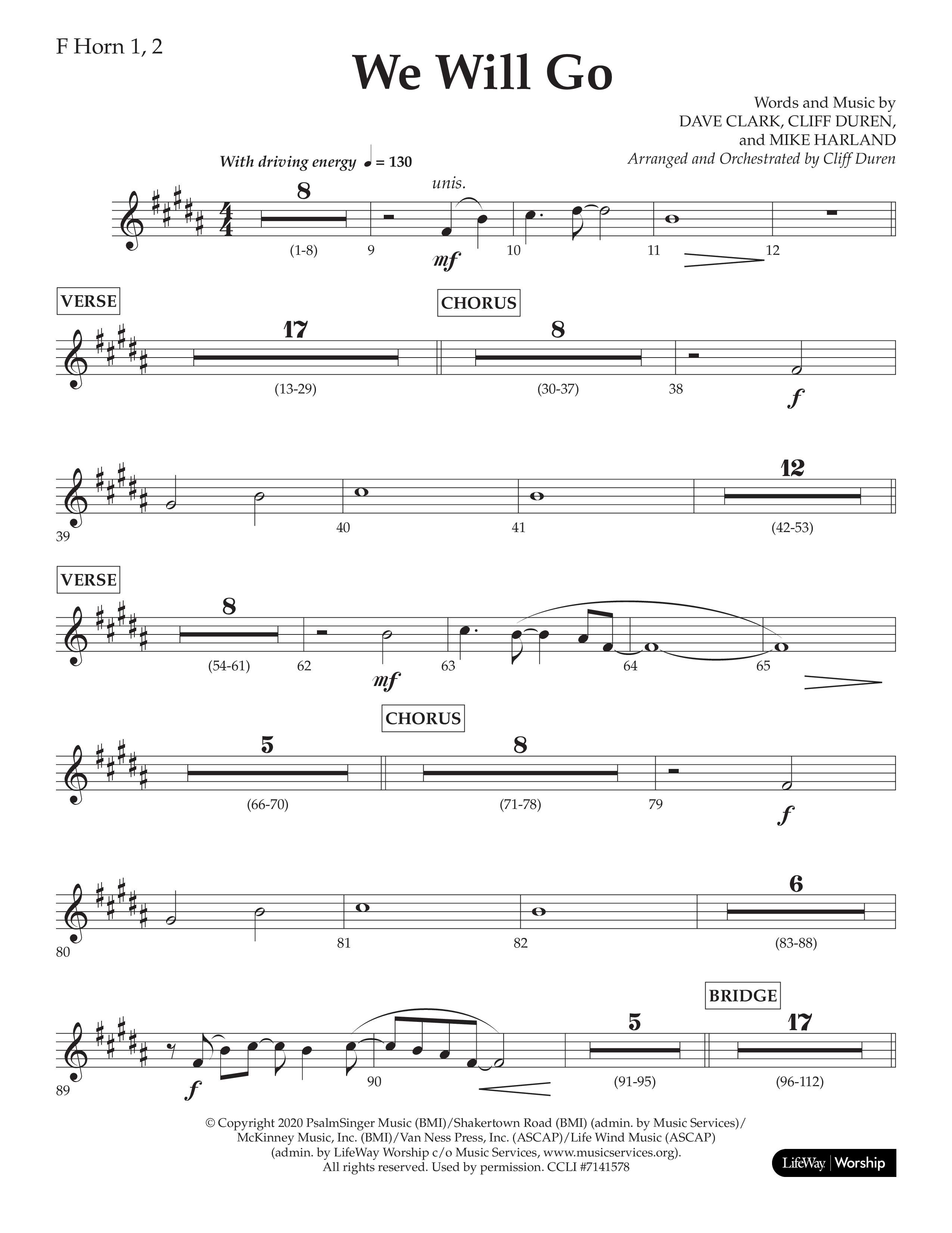 We Will Go (Choral Anthem SATB) French Horn 1/2 (Lifeway Choral / Arr. Cliff Duren)