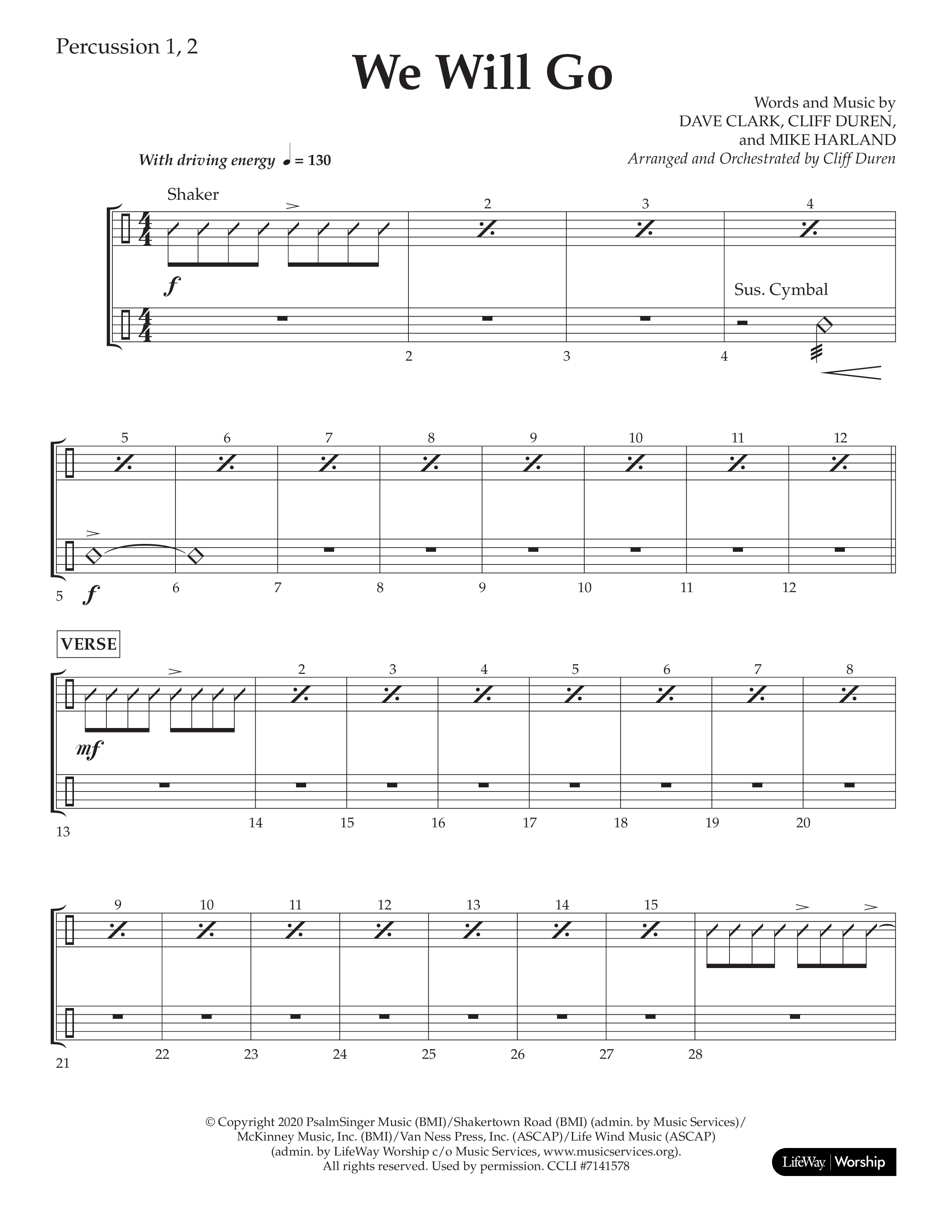 We Will Go (Choral Anthem SATB) Percussion 1/2 (Lifeway Choral / Arr. Cliff Duren)