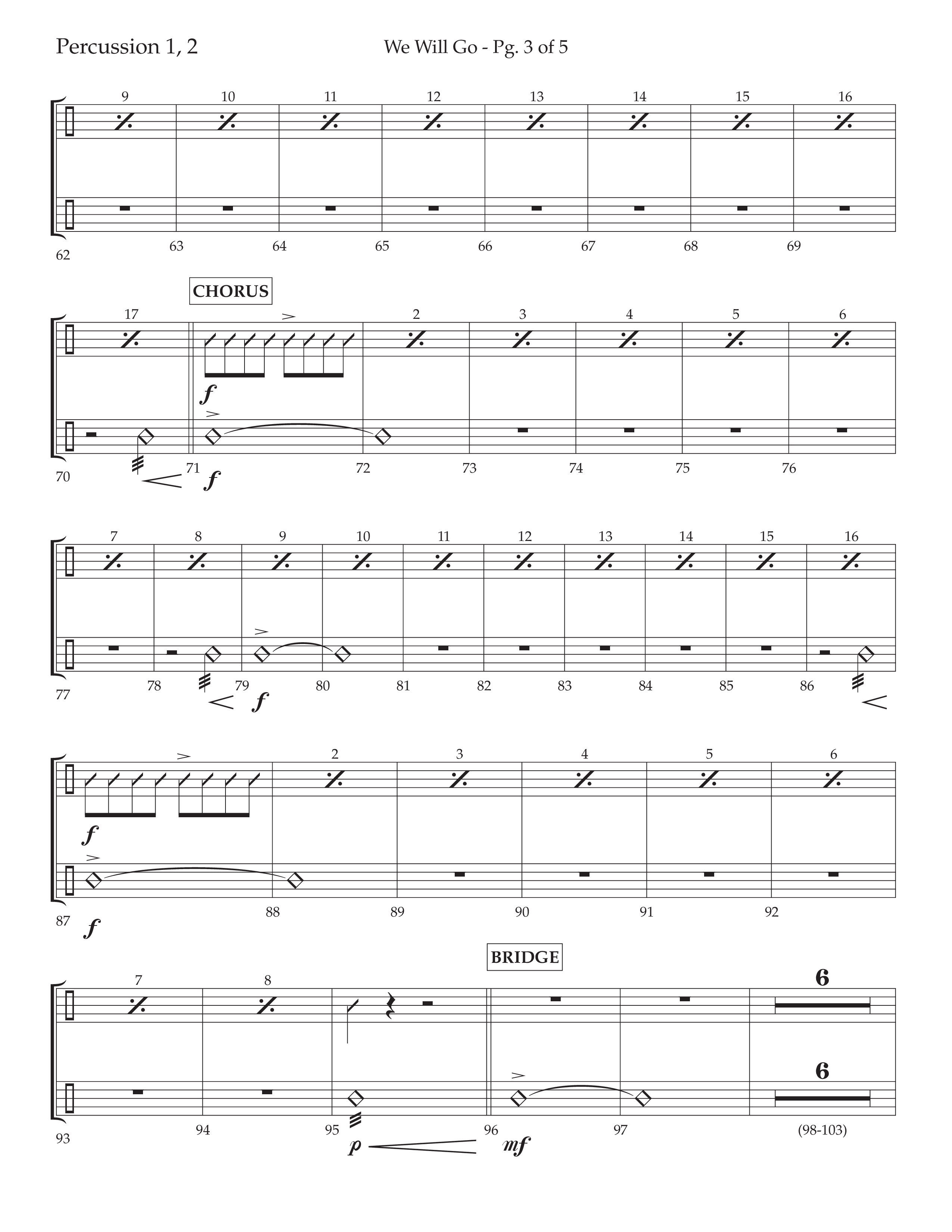 We Will Go (Choral Anthem SATB) Percussion 1/2 (Lifeway Choral / Arr. Cliff Duren)
