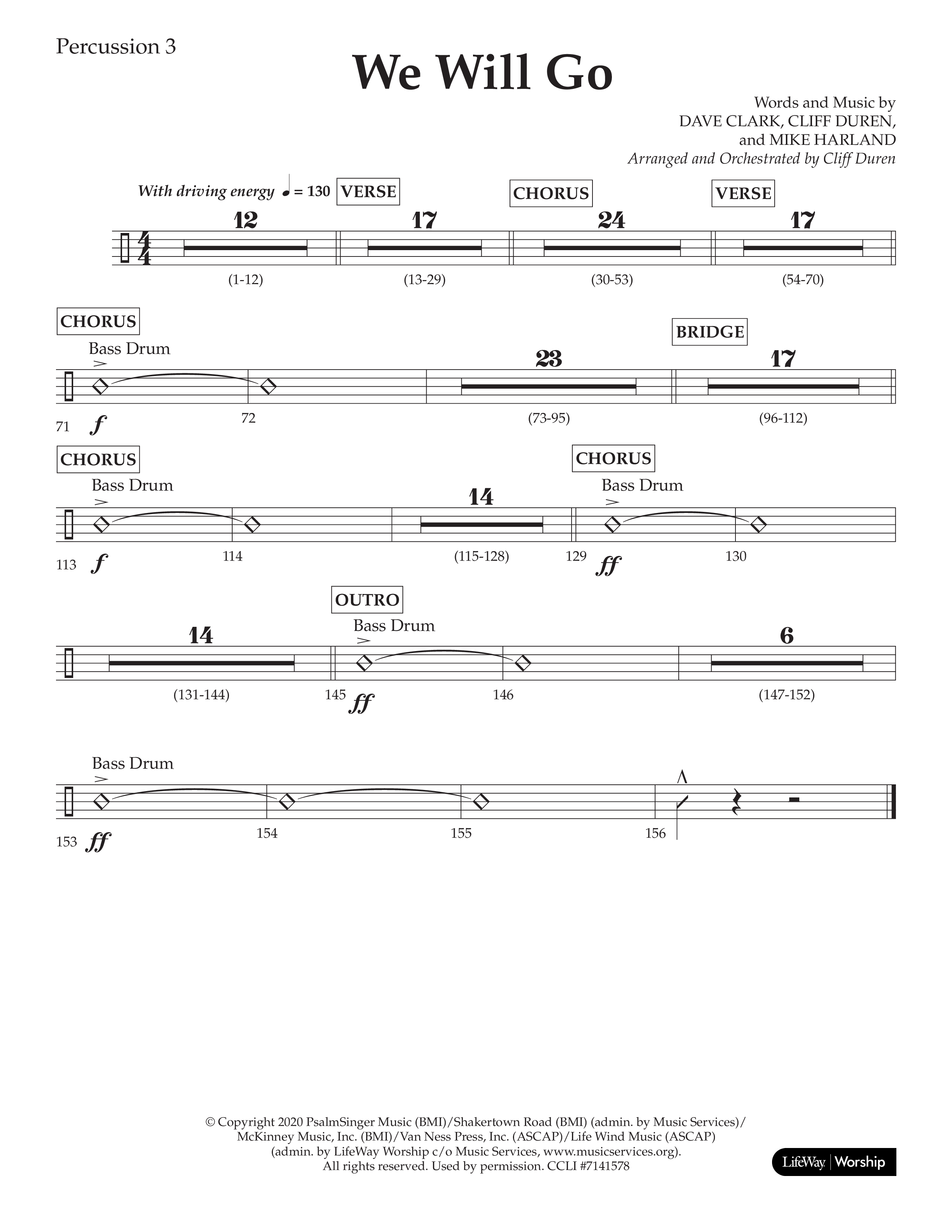 We Will Go (Choral Anthem SATB) Percussion (Lifeway Choral / Arr. Cliff Duren)