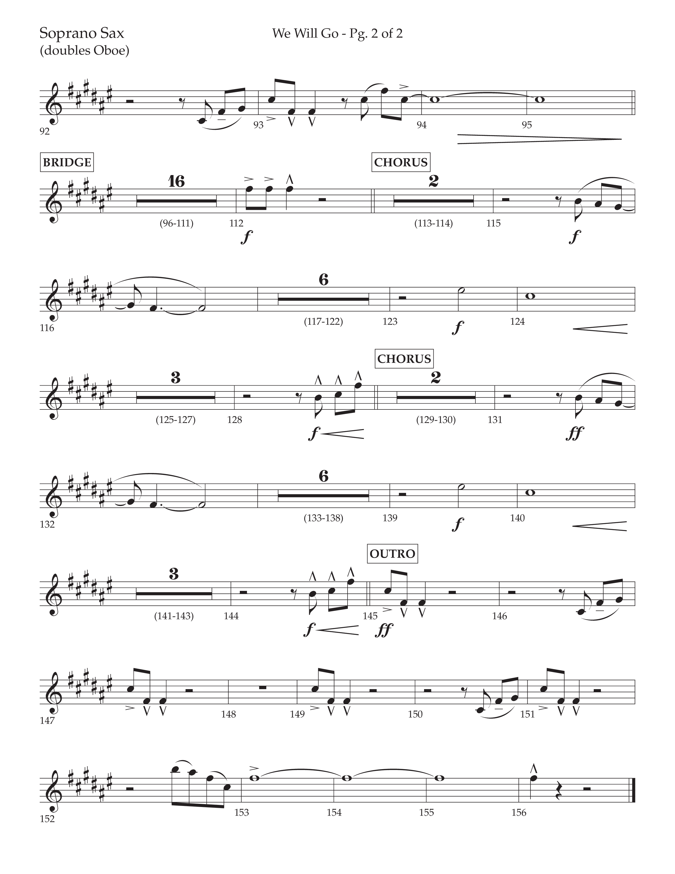 We Will Go (Choral Anthem SATB) Soprano Sax (Lifeway Choral / Arr. Cliff Duren)