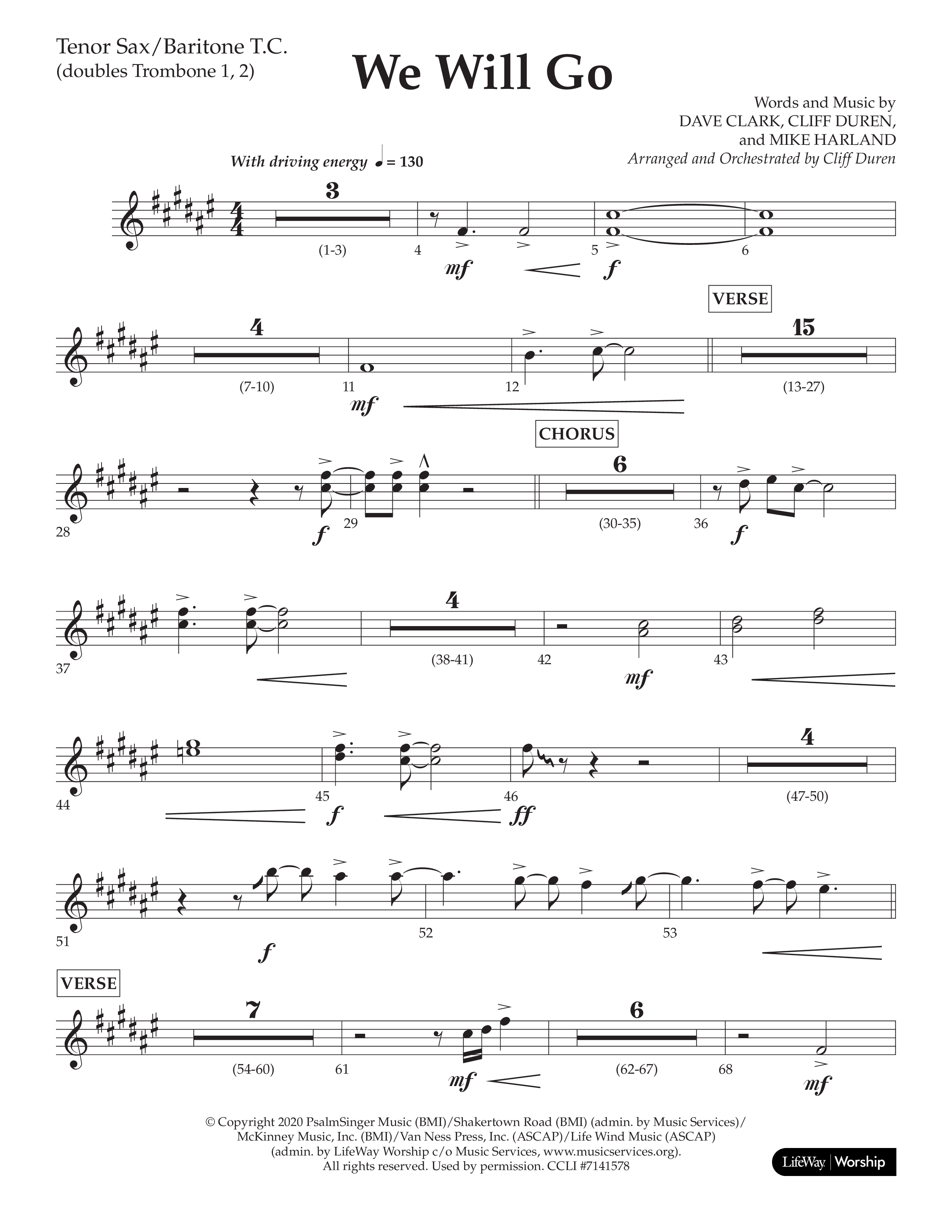 We Will Go (Choral Anthem SATB) Tenor Sax/Baritone T.C. (Lifeway Choral / Arr. Cliff Duren)